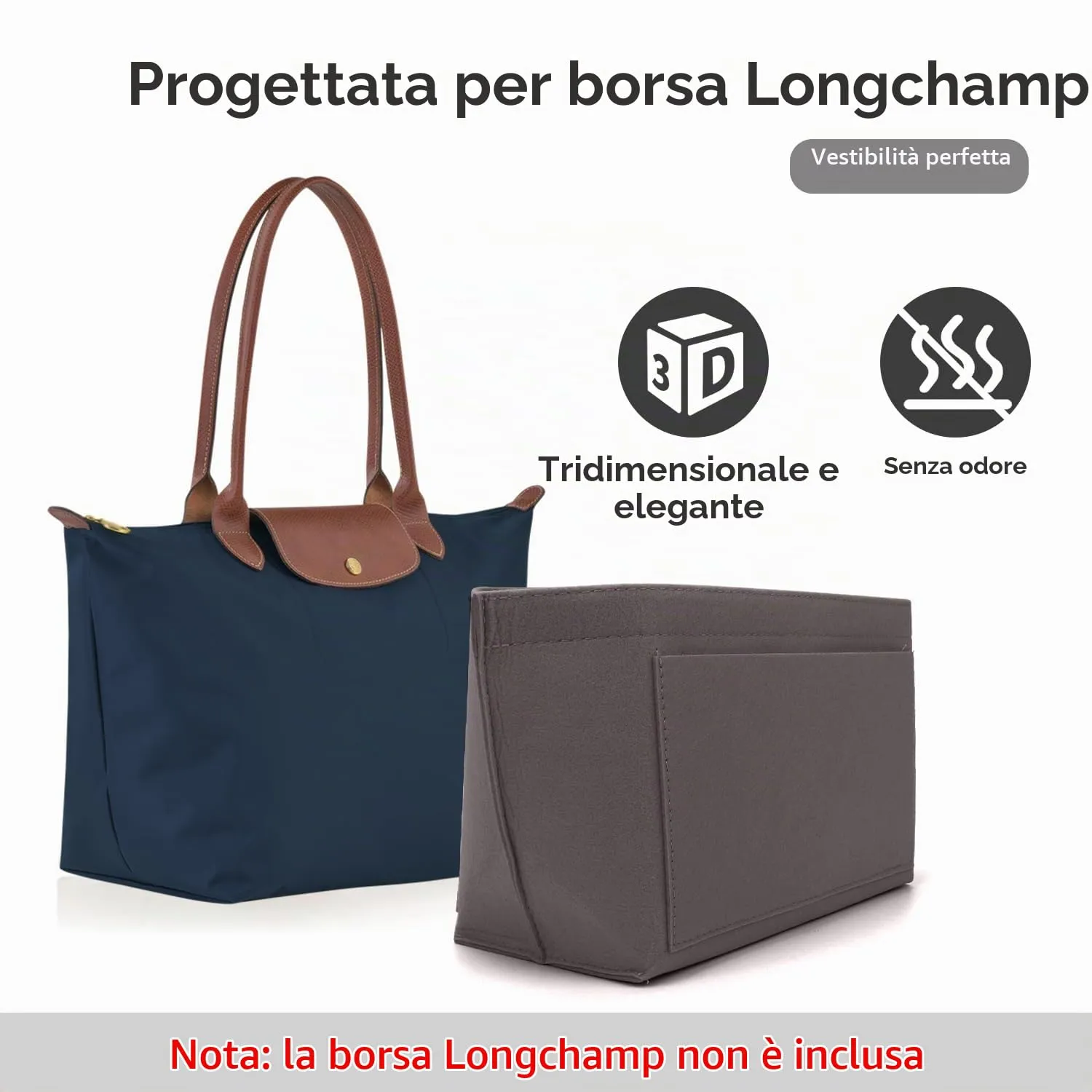 ZOLGINAH Organizer in Feltro per Borsa Longchamp, Grigio Scuro, M - immagine 4