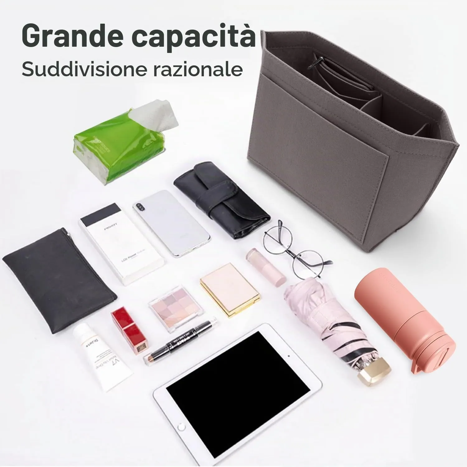 ZOLGINAH Organizer in Feltro per Borsa Longchamp, Grigio Scuro, M - immagine 5