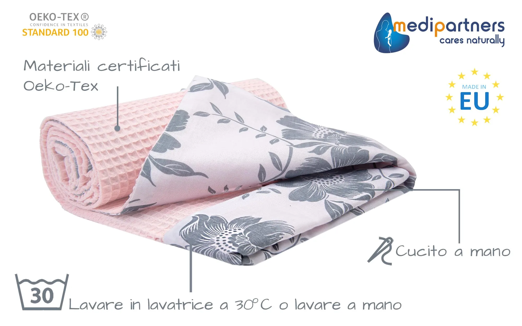 Medi Partners Coperta per Neonato in Cotone Waffle, 75x100cm, Berry con Ros - immagine 2