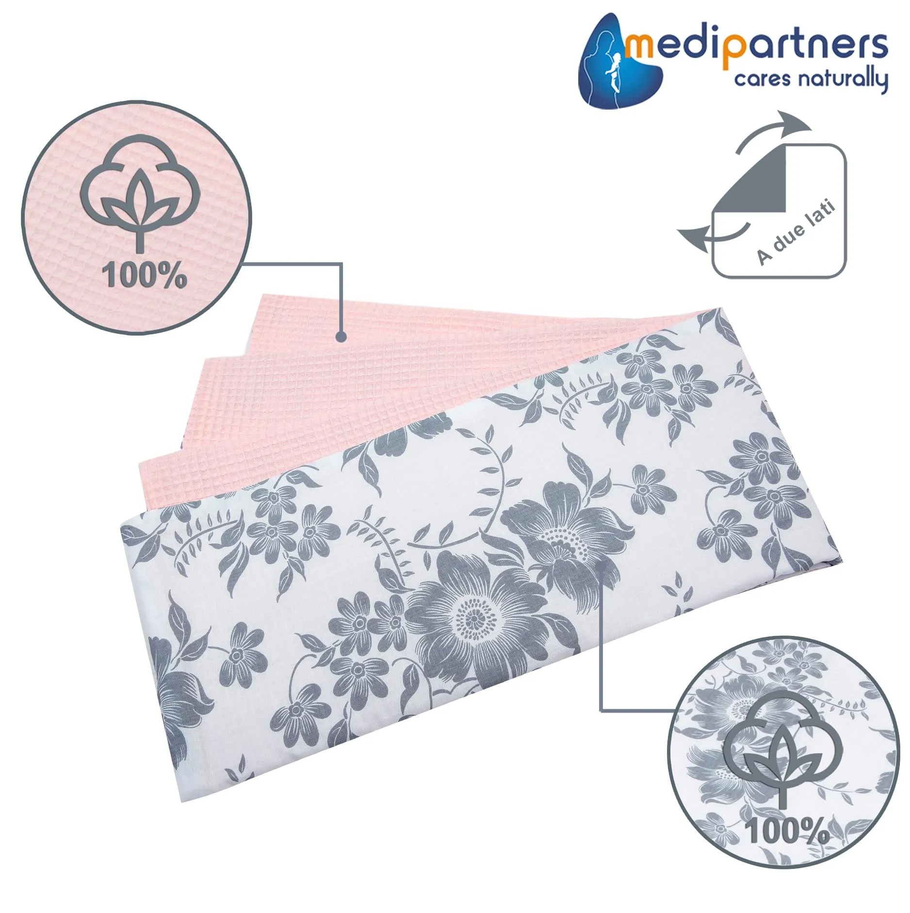 Medi Partners Coperta per Neonato in Cotone Waffle, 75x100cm, Berry con Ros - immagine 3