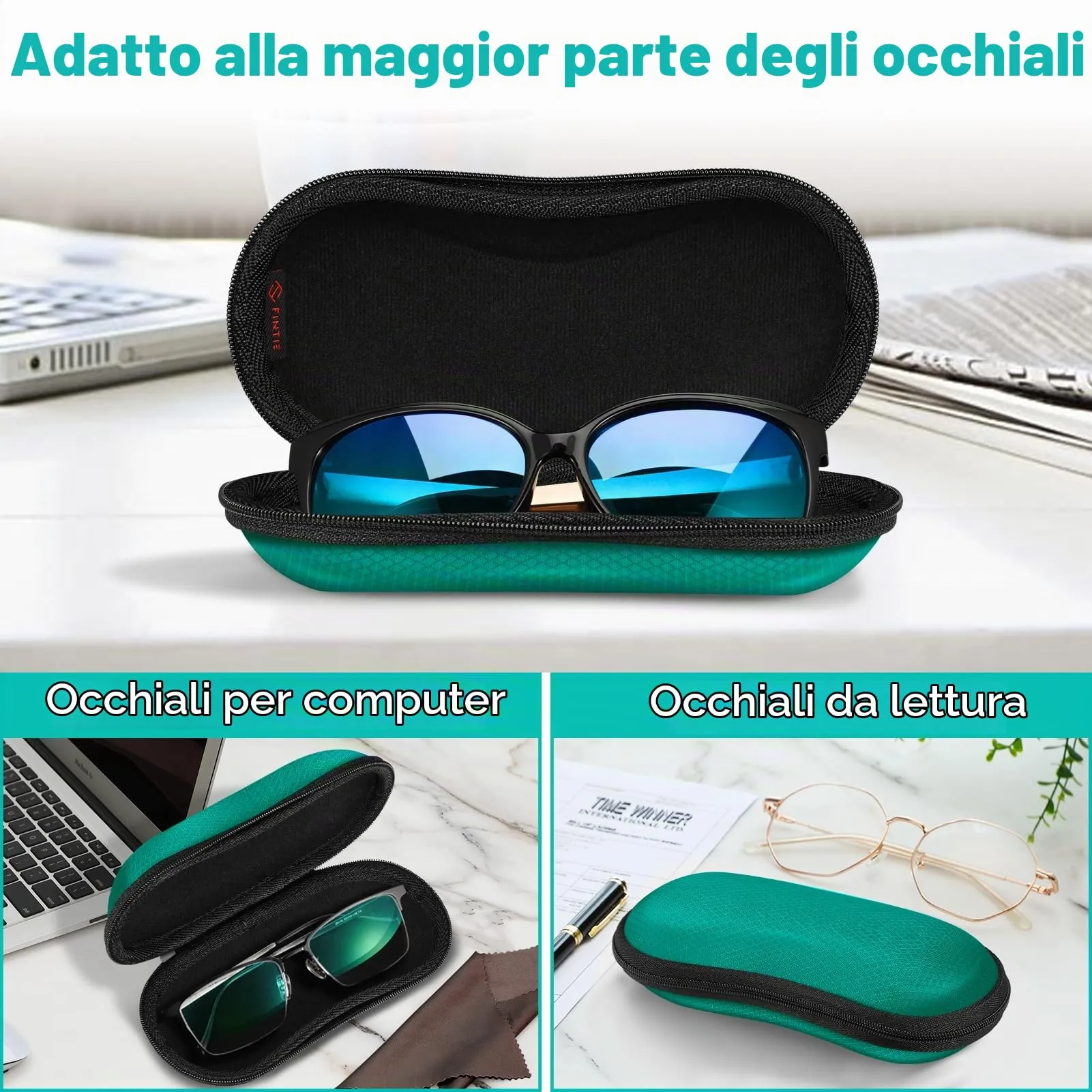 FINTIE Custodia Rigida per Occhiali da Sole e Vista, EVA, Verde - immagine 5