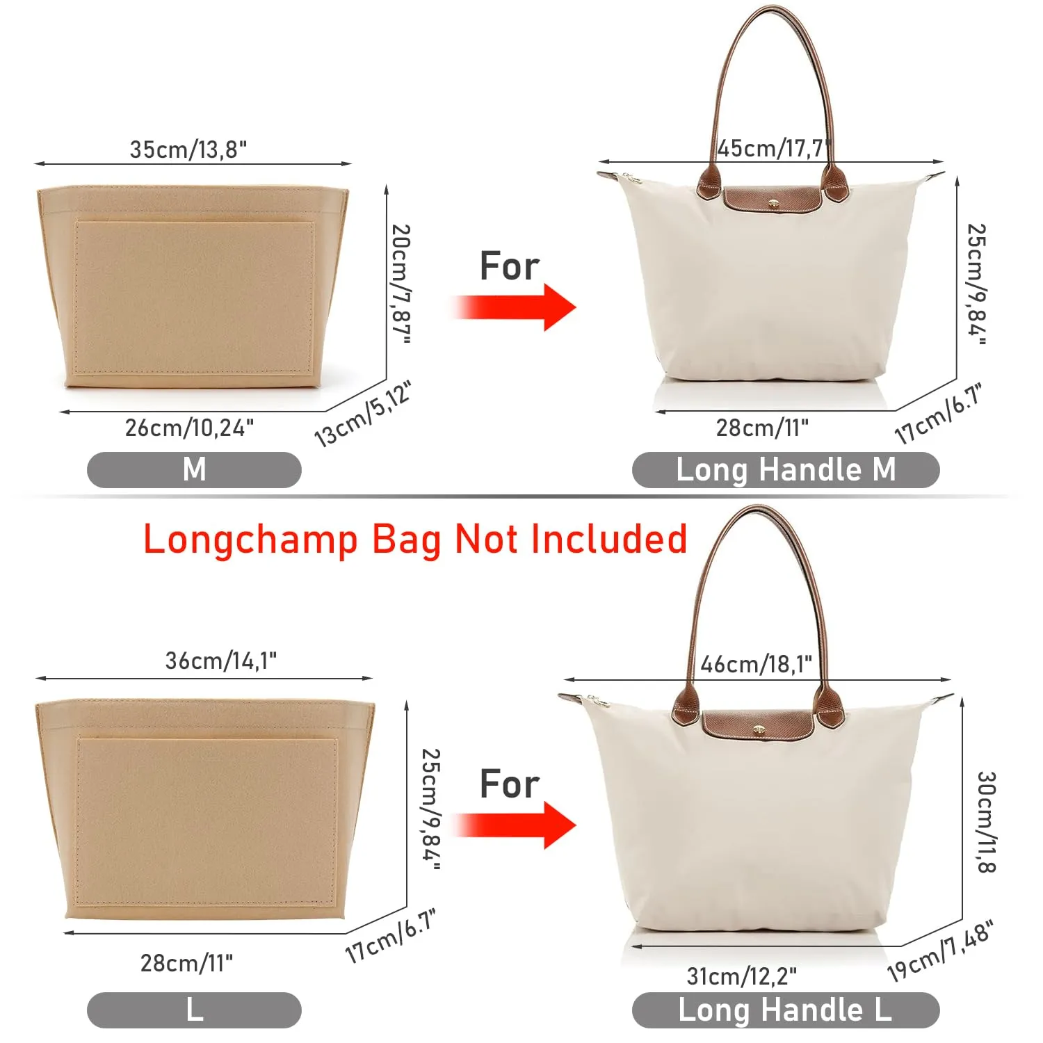 ZOLGINAH Organizer in Feltro per Borsa Longchamp, Beige, L - immagine 2