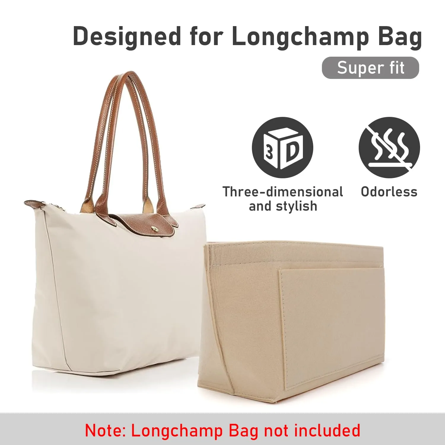 ZOLGINAH Organizer in Feltro per Borsa Longchamp, Beige, L - immagine 4