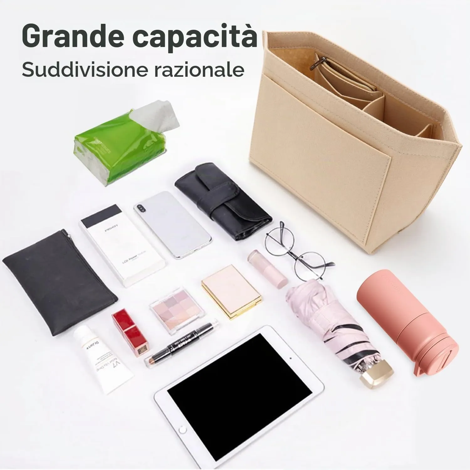 ZOLGINAH Organizer in Feltro per Borsa Longchamp, Beige, L - immagine 5