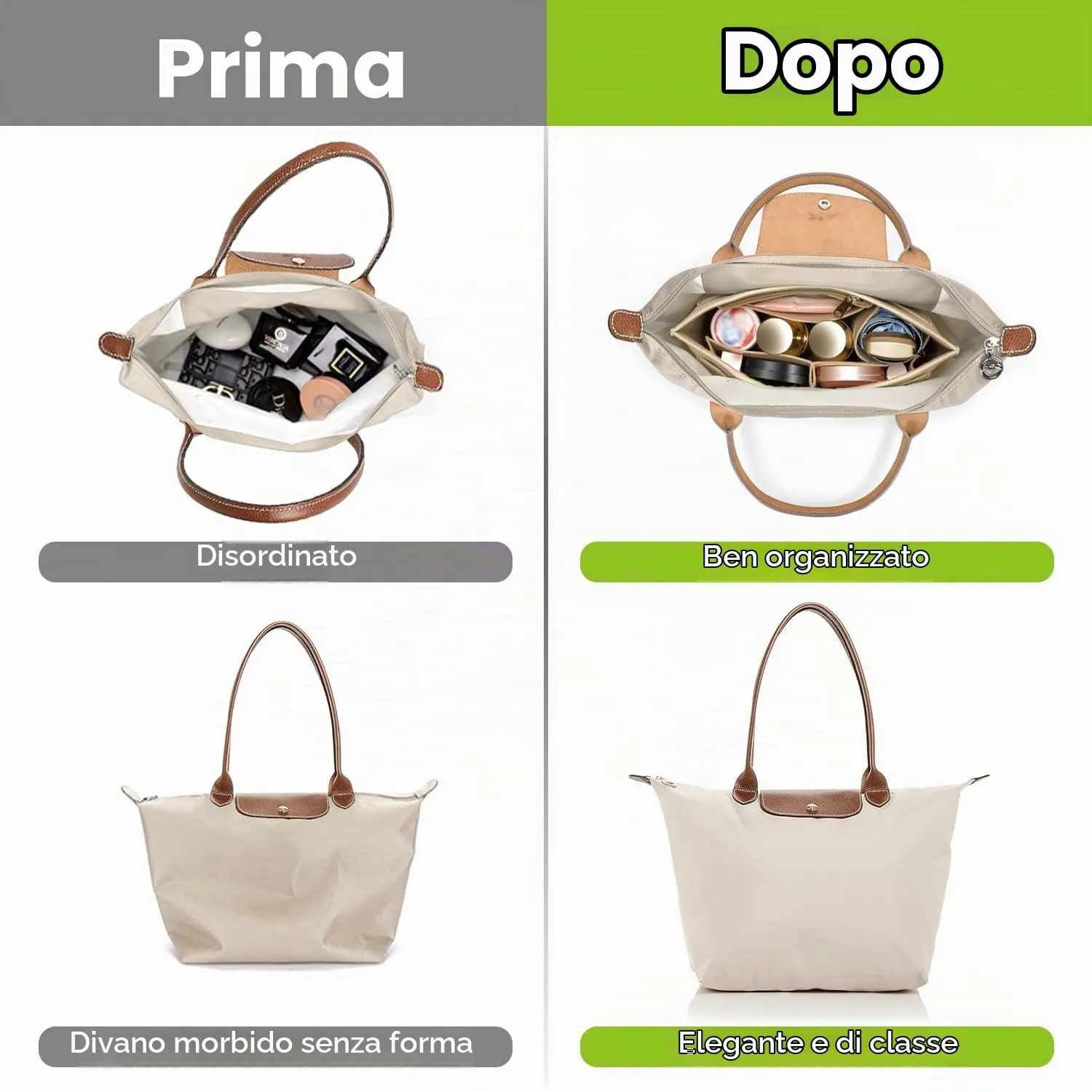 ZOLGINAH Organizer in Feltro per Borsa Longchamp, Beige, L - immagine 6