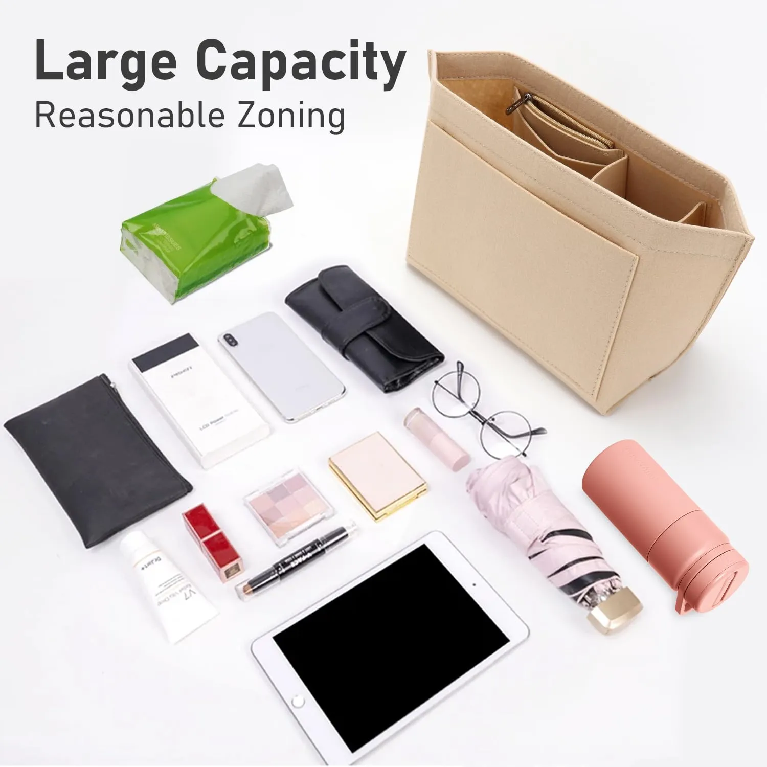 ZOLGINAH Organizer in Feltro per Borsa Longchamp, Multiuso (Beige, M) - immagine 5