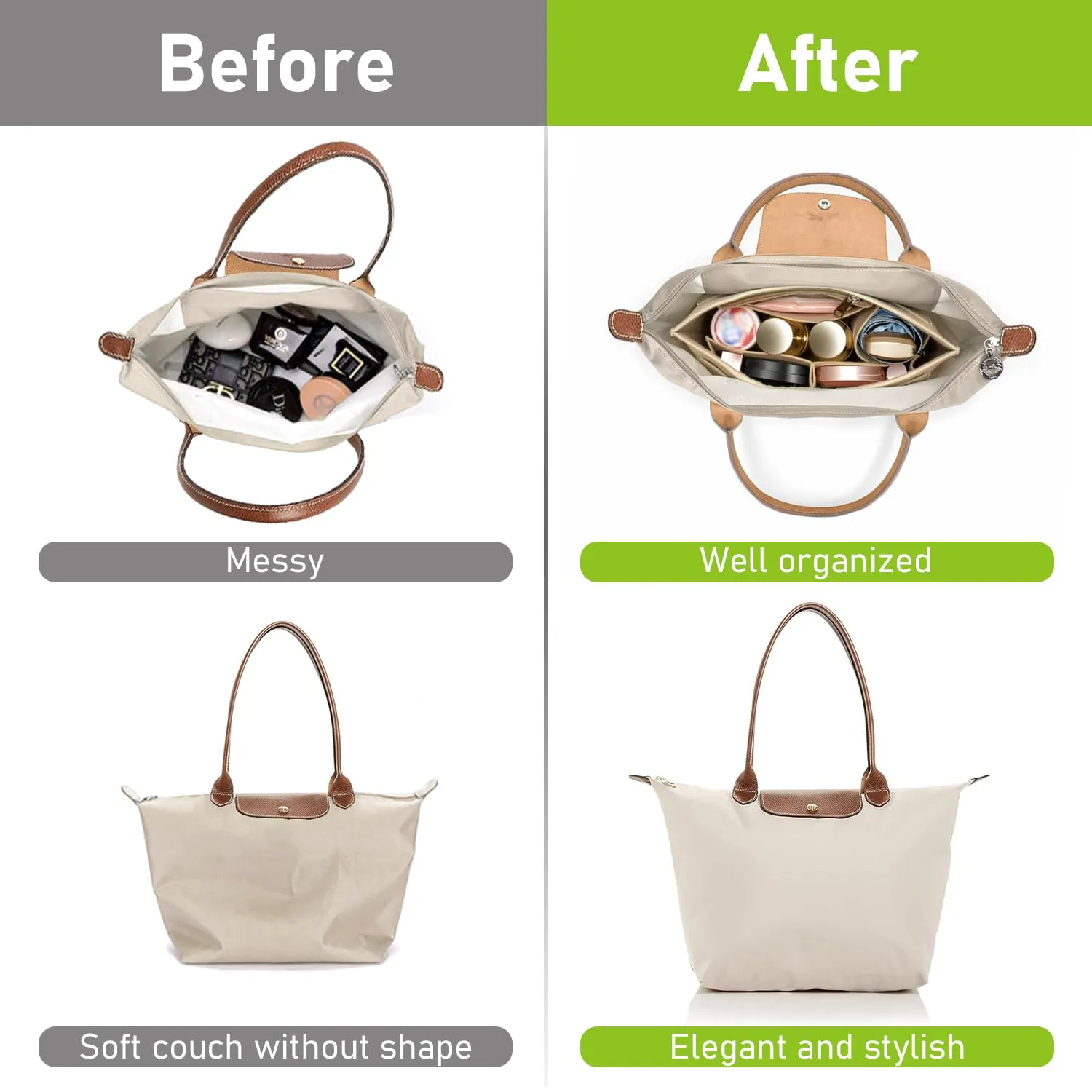 ZOLGINAH Organizer in Feltro per Borsa Longchamp, Multiuso (Beige, M) - immagine 6
