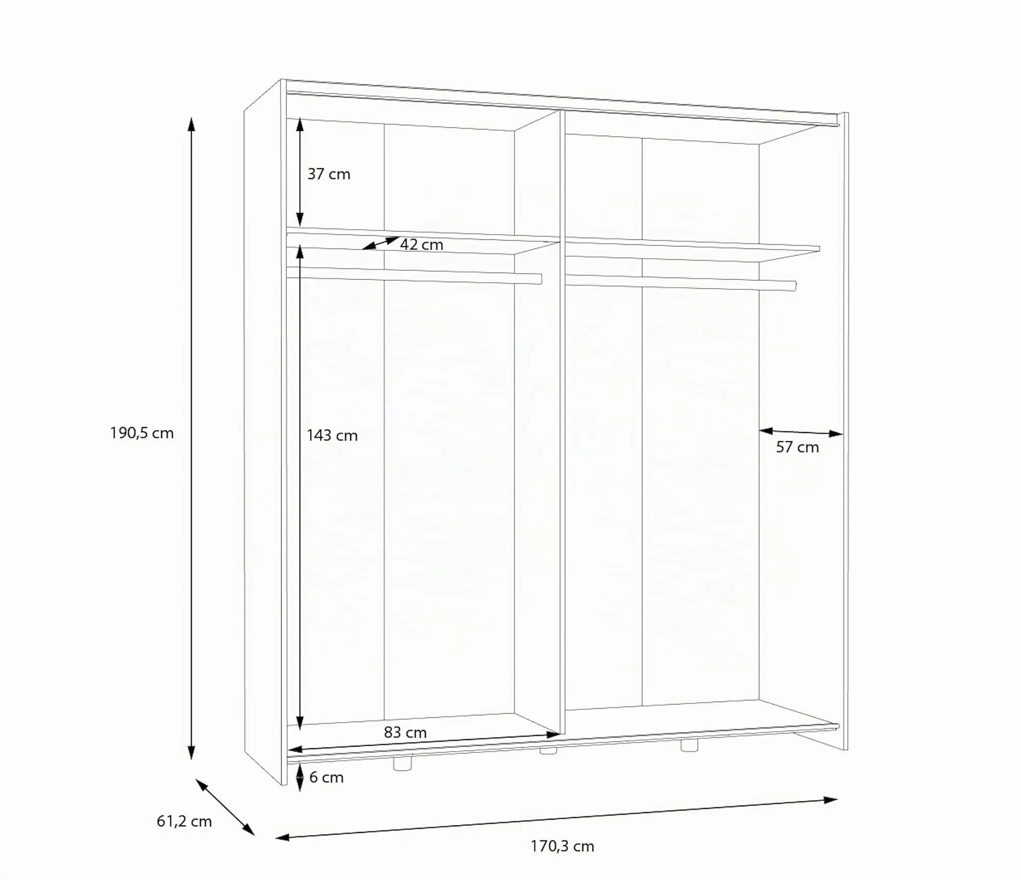Avanti Trendstore Freddy Armadio con ante scorrevoli in legno truciolare, 170x191x61cm - immagine 7