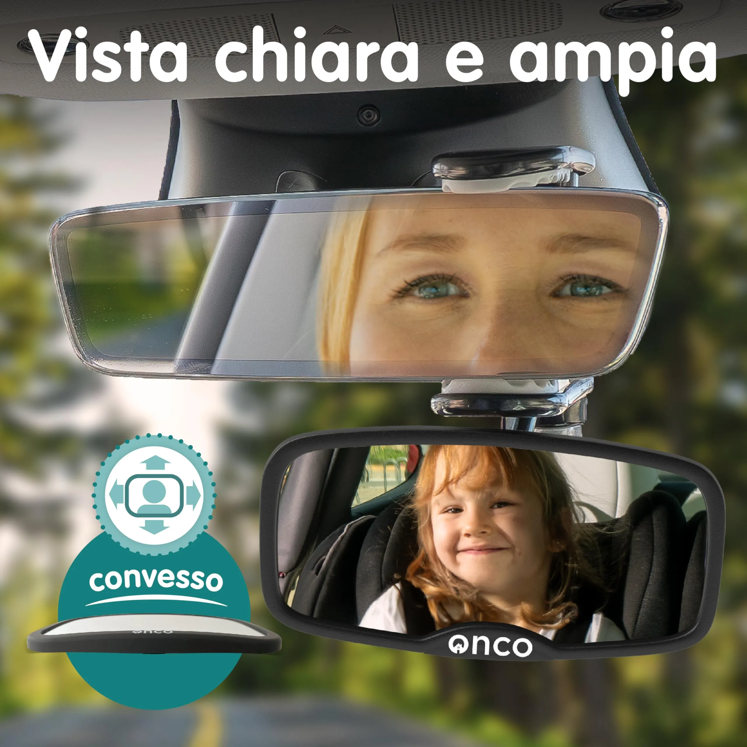 Onco Specchio Auto per Seggiolino Neonato, Modello a Clip Anti-Scosse - immagine 2