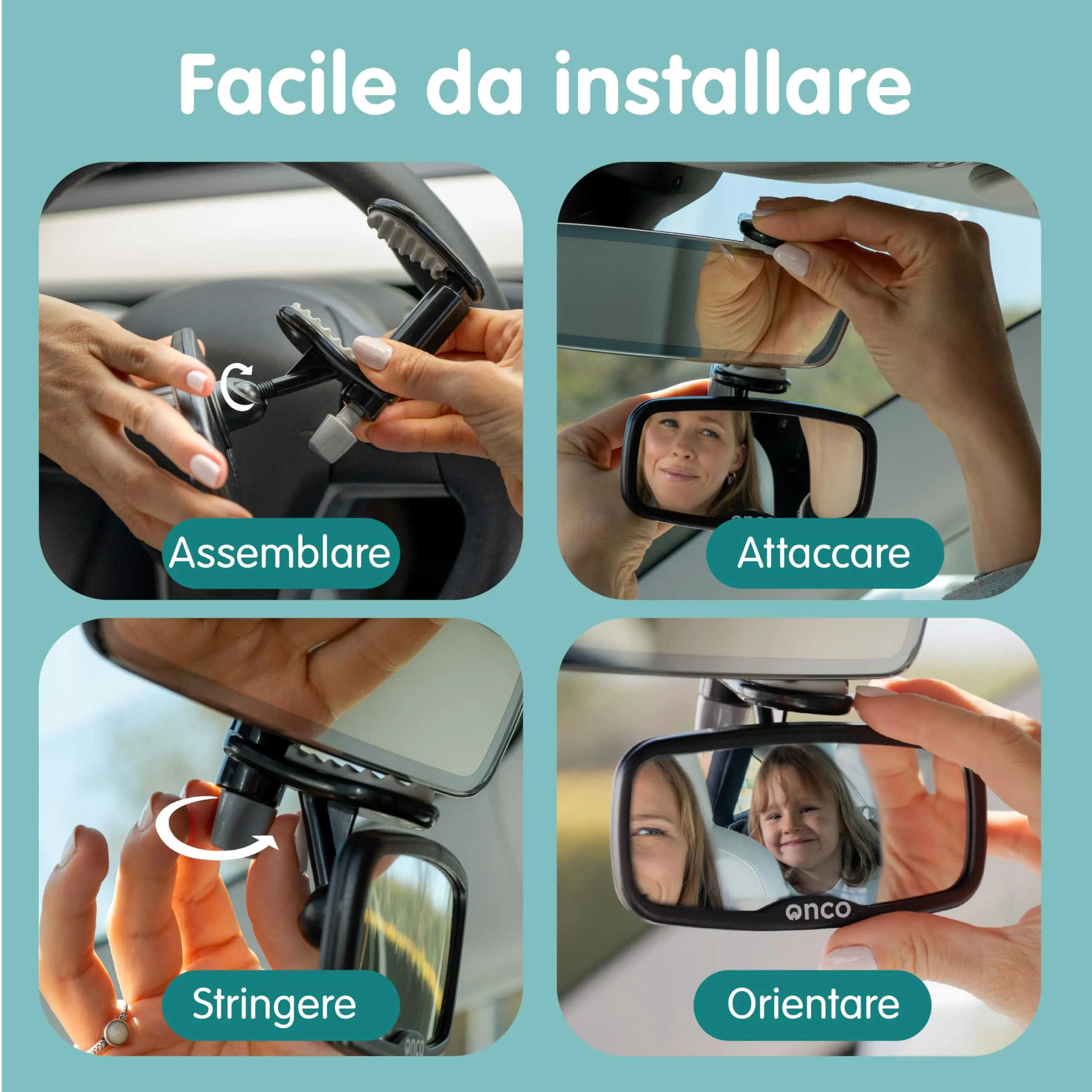 Onco Specchio Auto per Seggiolino Neonato, Modello a Clip Anti-Scosse - immagine 3