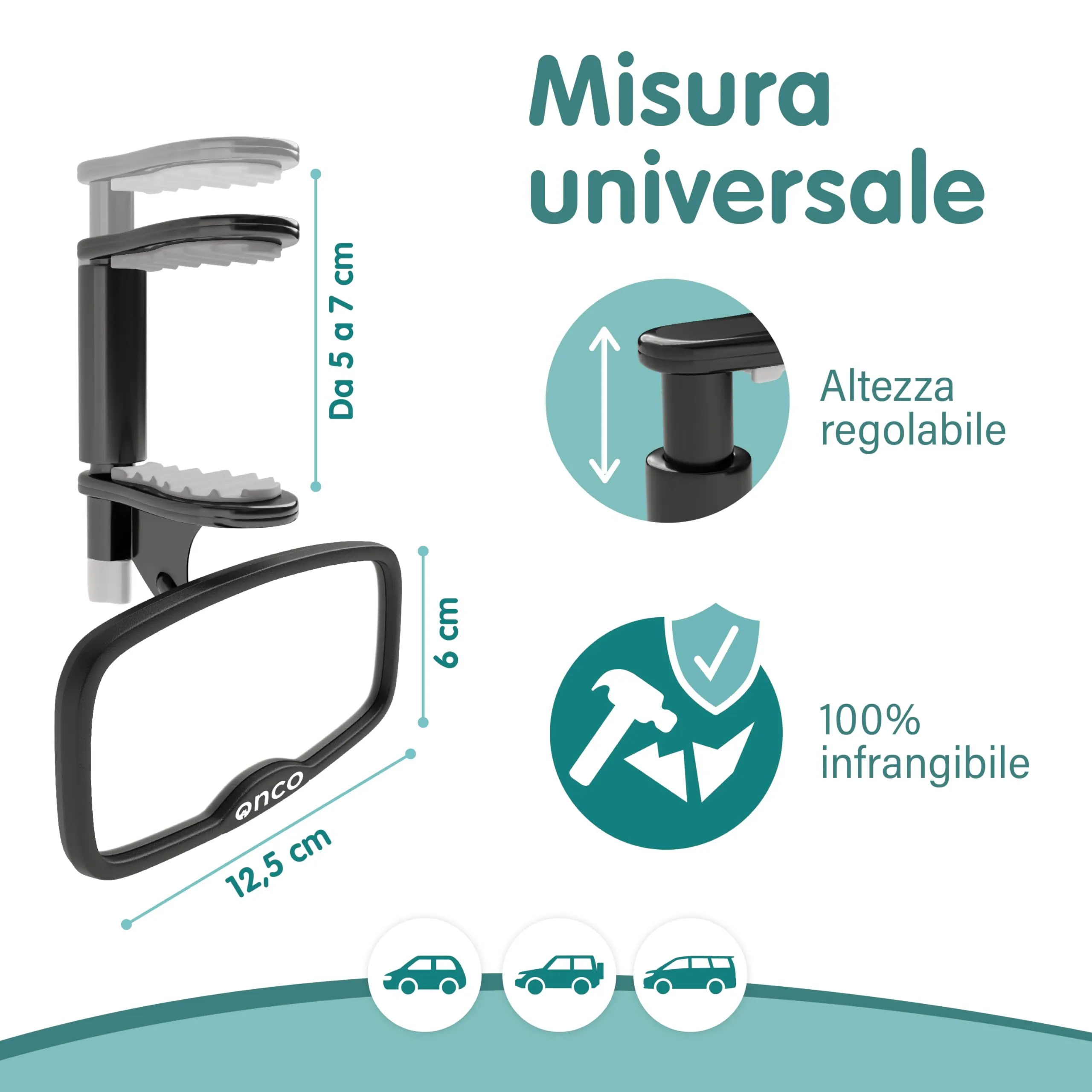 Onco Specchio Auto per Seggiolino Neonato, Modello a Clip Anti-Scosse - immagine 5