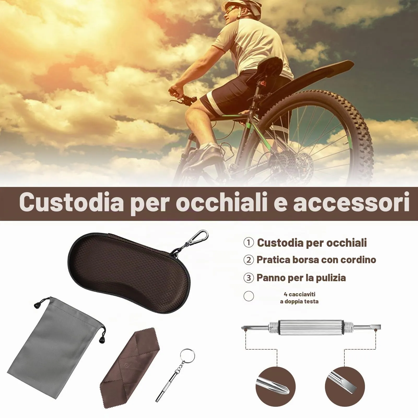FINTIE Custodia Rigida per Occhiali da Sole e Vista, EVA, Marrone - immagine 2