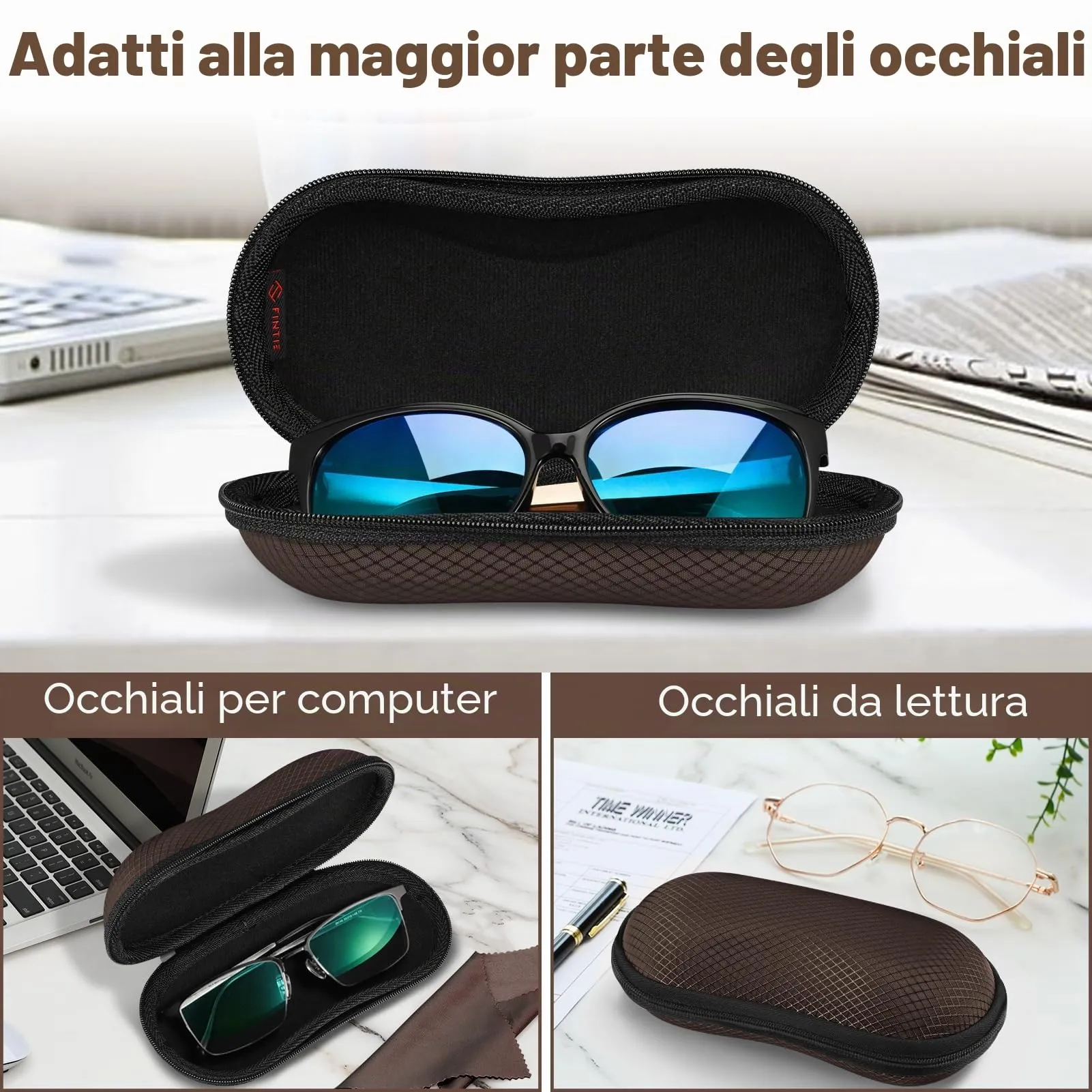 FINTIE Custodia Rigida per Occhiali da Sole e Vista, EVA, Marrone - immagine 5