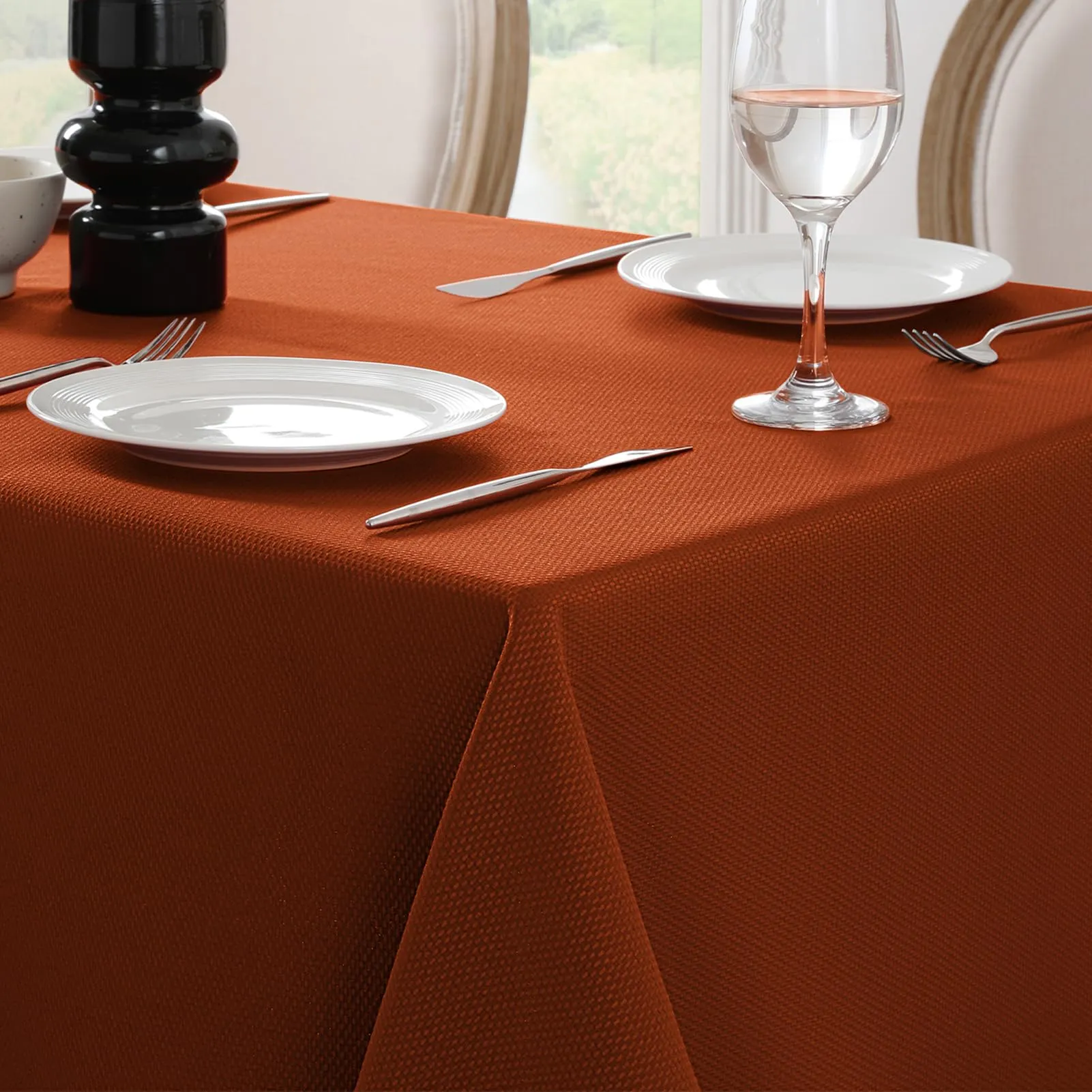 Softalker Tovaglia Rettangolare in Tessuto Jacquard, 132 x 178 cm, Rosso Ruggine - immagine 1