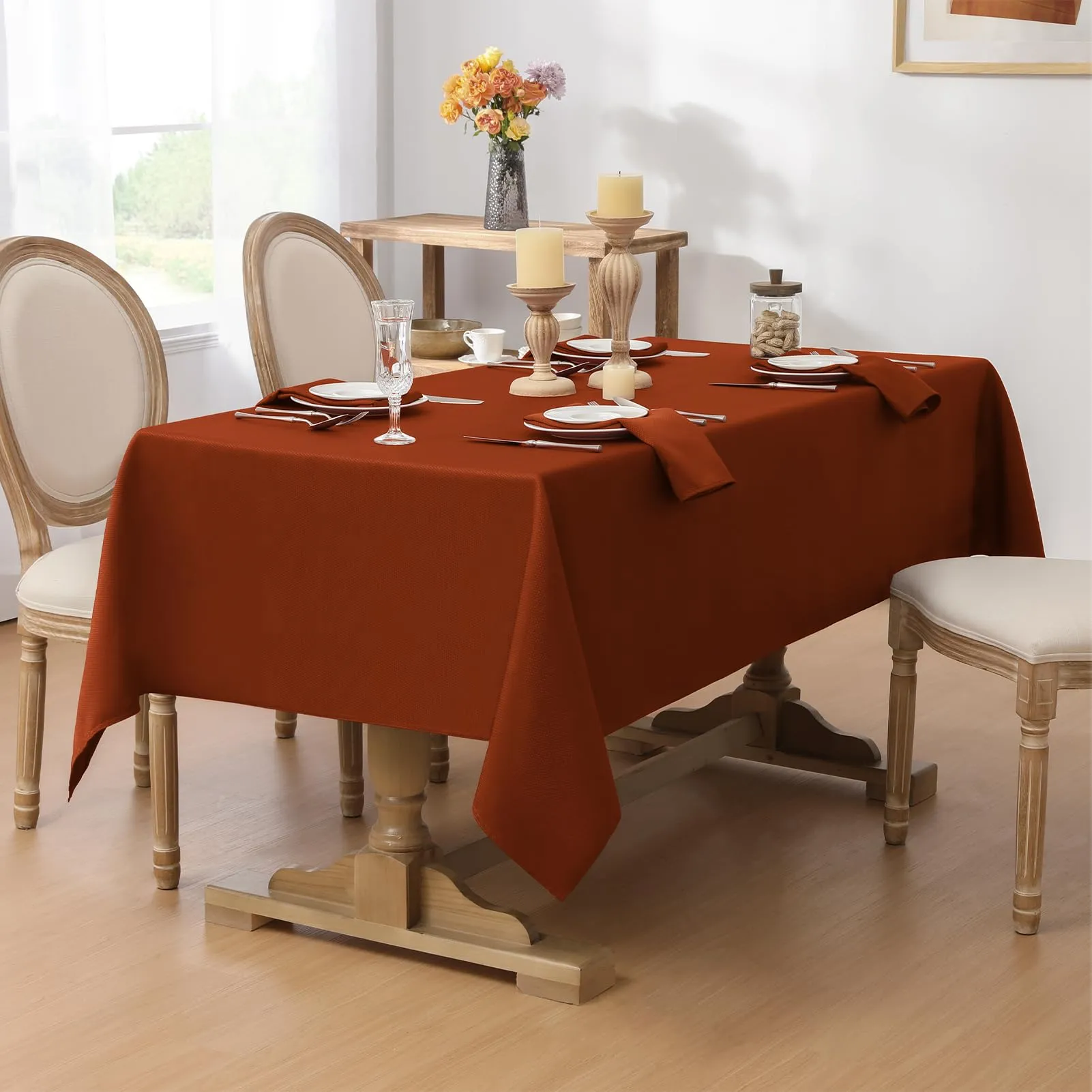 Softalker Tovaglia Rettangolare in Tessuto Jacquard, 132 x 178 cm, Rosso Ruggine - immagine 2