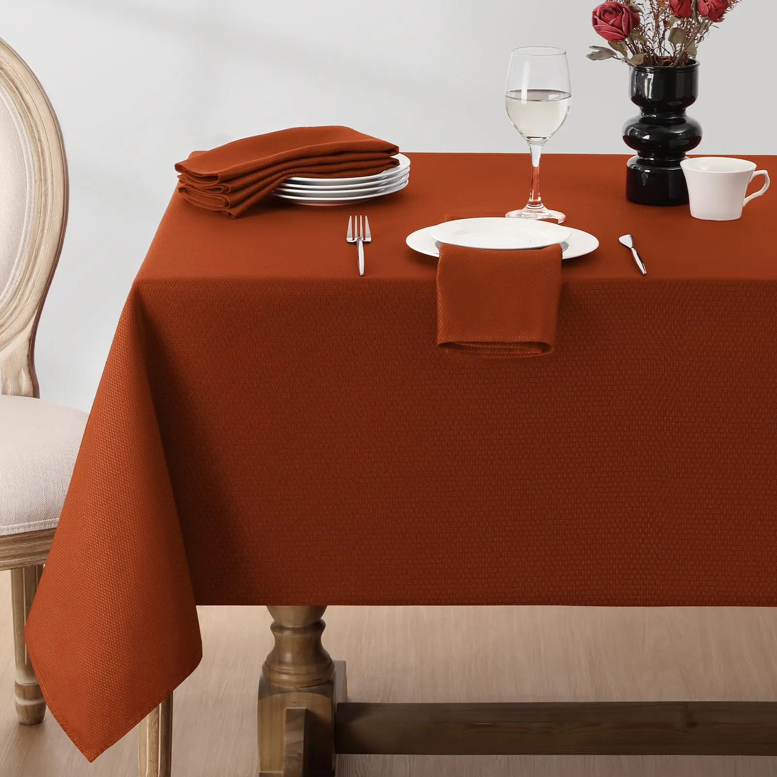 Softalker Tovaglia Rettangolare in Tessuto Jacquard, 132 x 178 cm, Rosso Ruggine - immagine 6