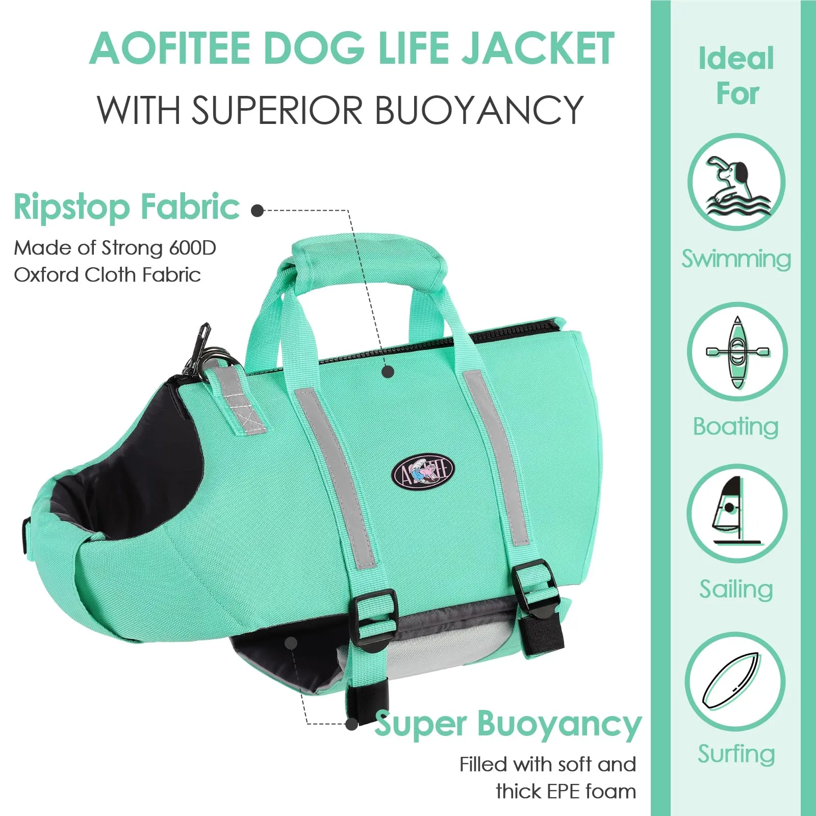 AOFITEE Giubbotto Salvagente per Cani - Verde, Taglia M - immagine 6