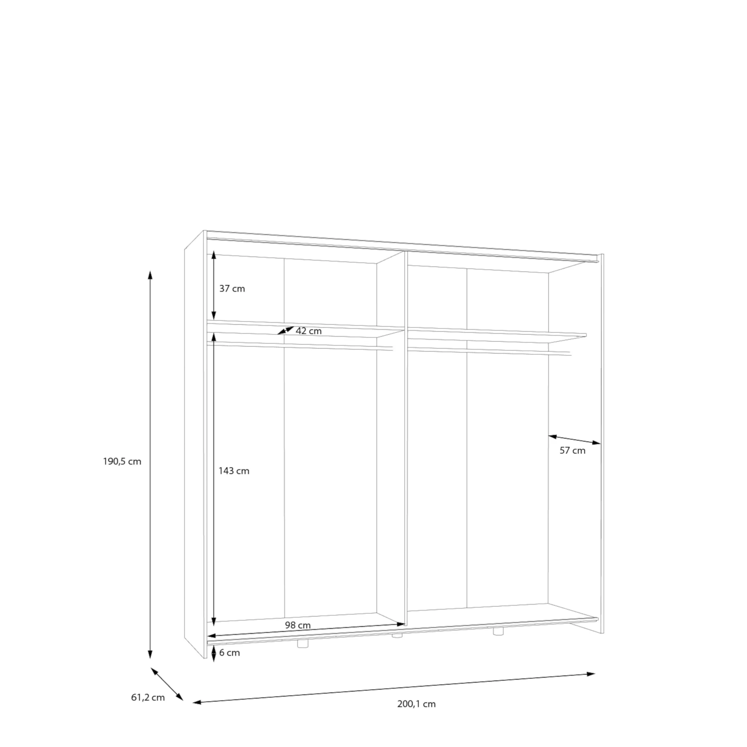 AVANTI TRENDSTORE Armadio Freddy con Ante Scorrevoli in Legno Truciolare, 200 x 191 x 61 cm - immagine 7