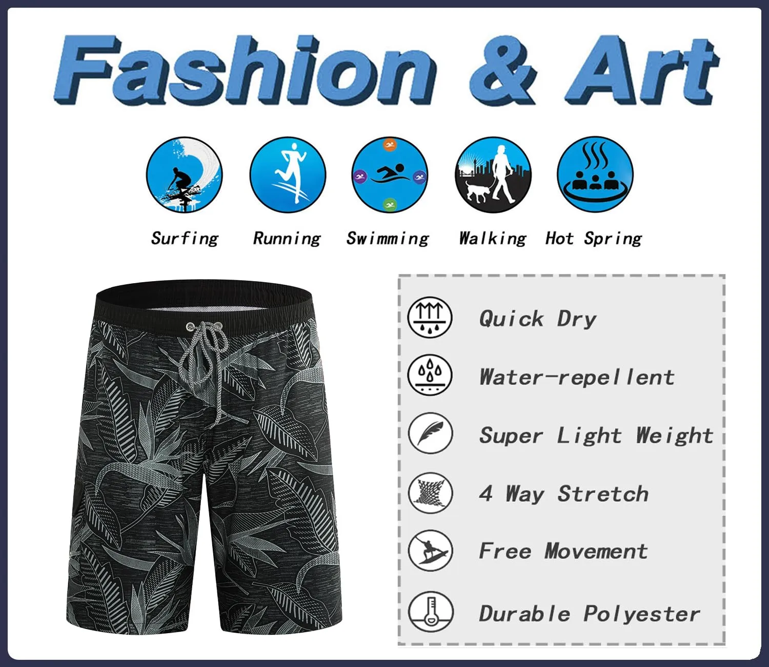 APTRO Pantaloncini da Bagno Uomo Stampa Hawaiana Foglie Grigio-Nere MK370 XXL - immagine 6