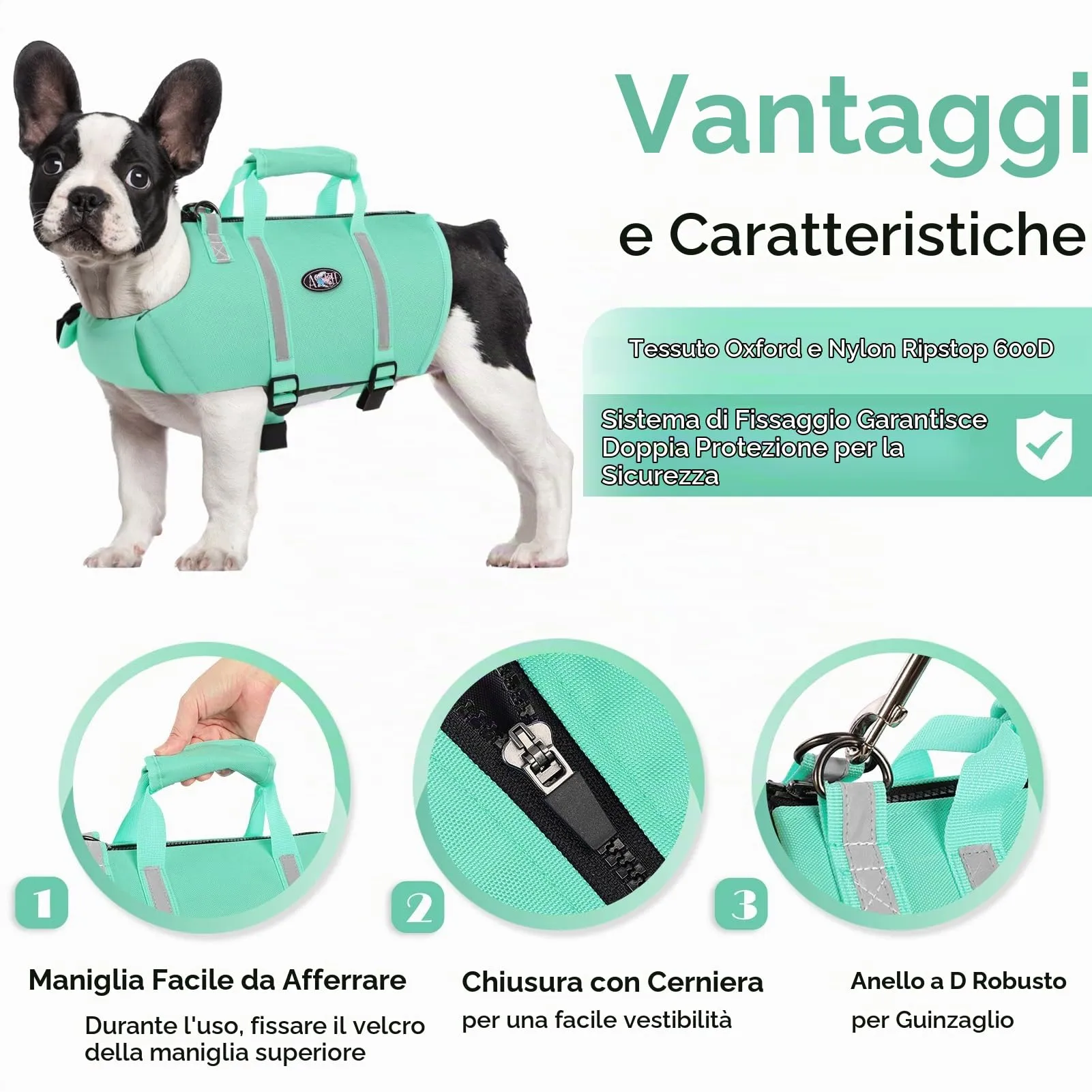 AOFITEE Giubbotto Salvagente per Cani, Verde, Taglia S - immagine 3