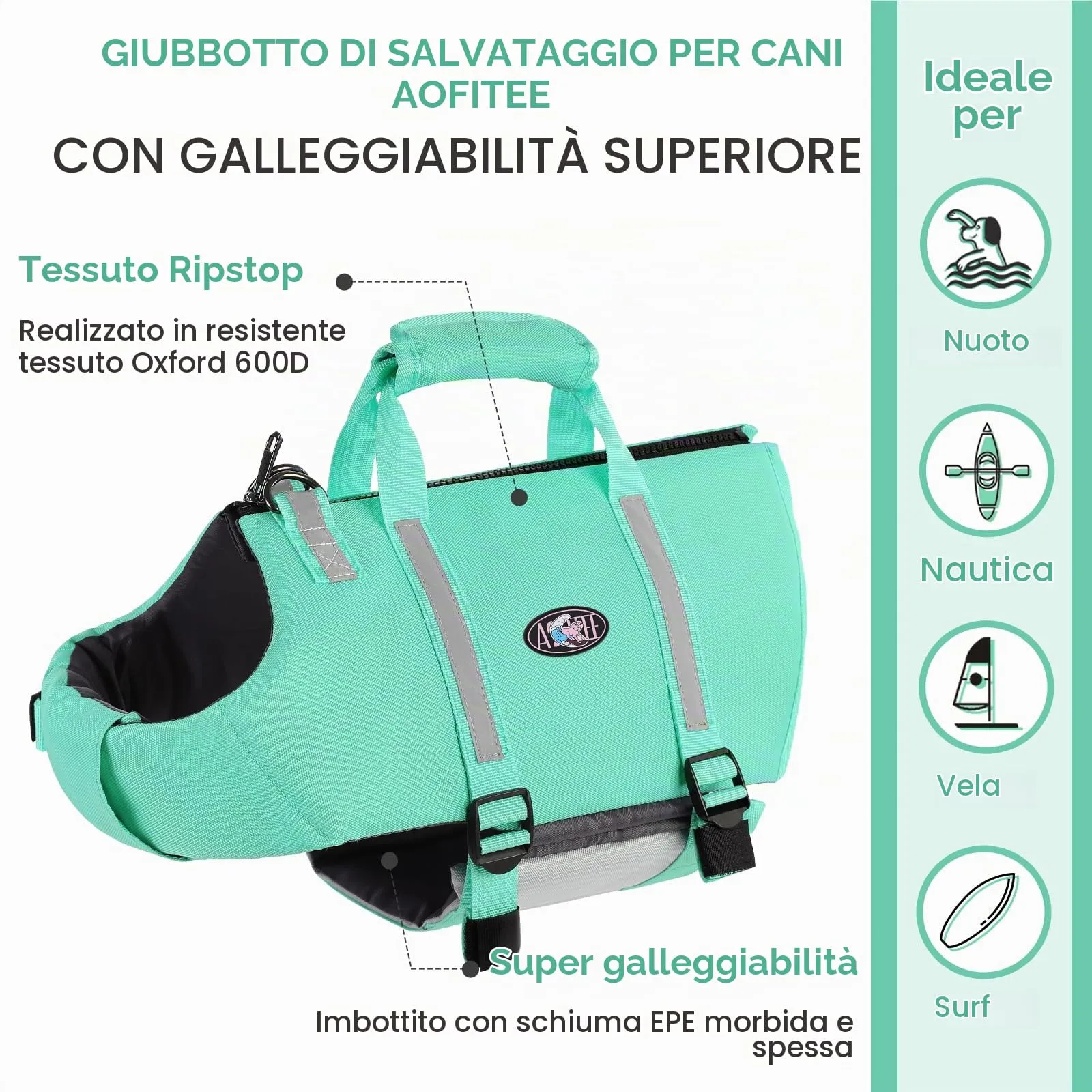AOFITEE Giubbotto Salvagente per Cani, Verde, Taglia S - immagine 6