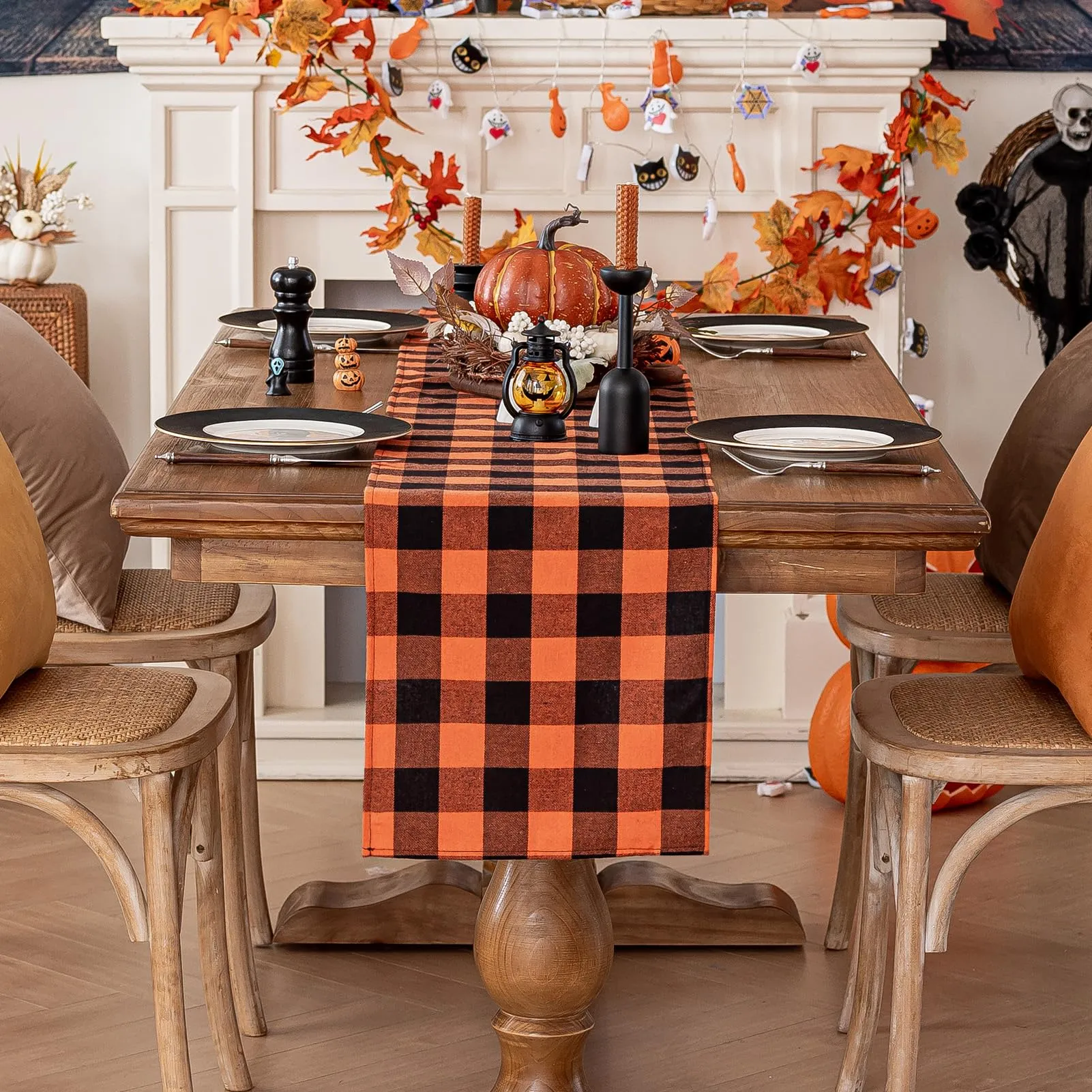 Softalker Runner da Tavolo a Quadri Buffalo Plaid Arancione, 33 x 274 cm - immagine 2