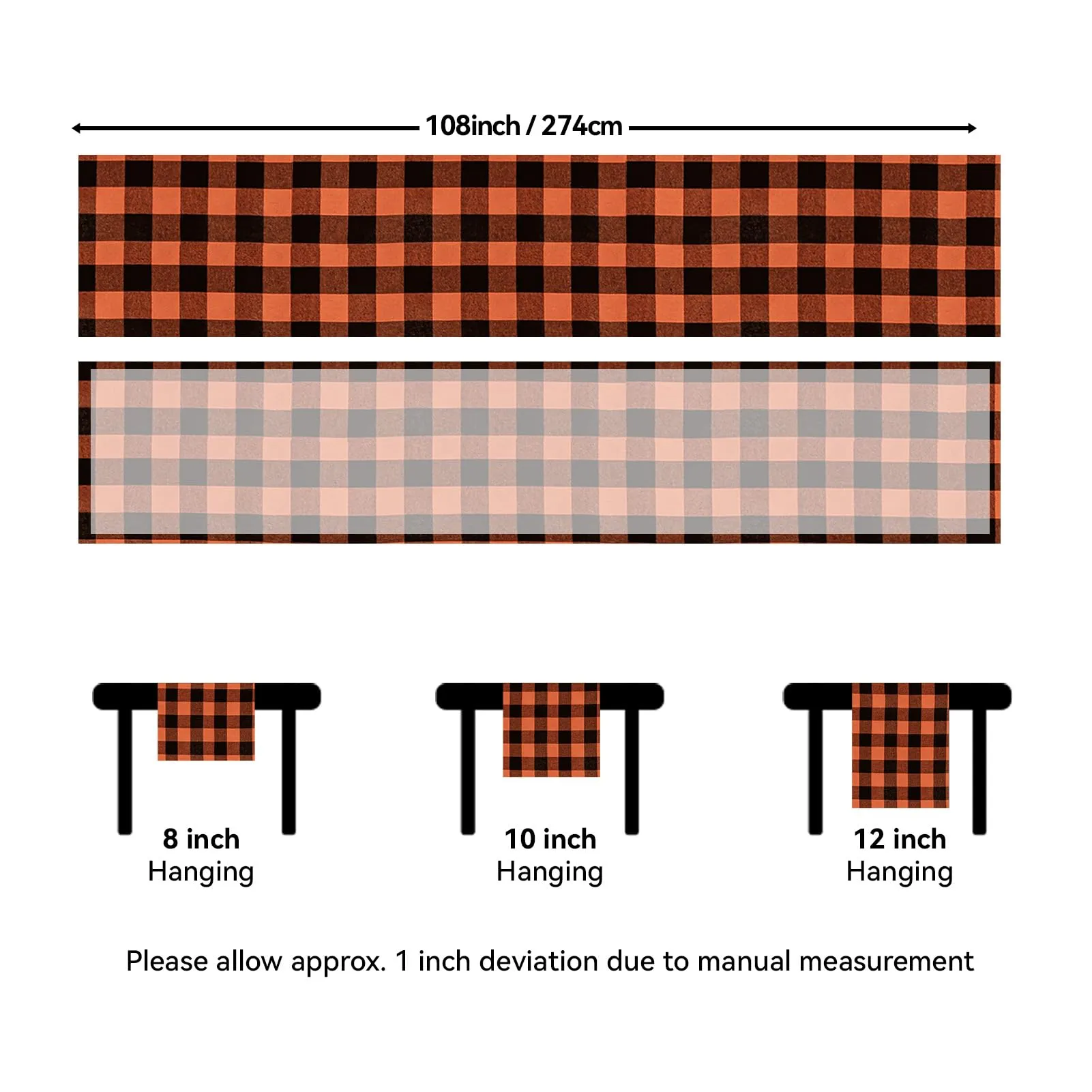Softalker Runner da Tavolo a Quadri Buffalo Plaid Arancione, 33 x 274 cm - immagine 5