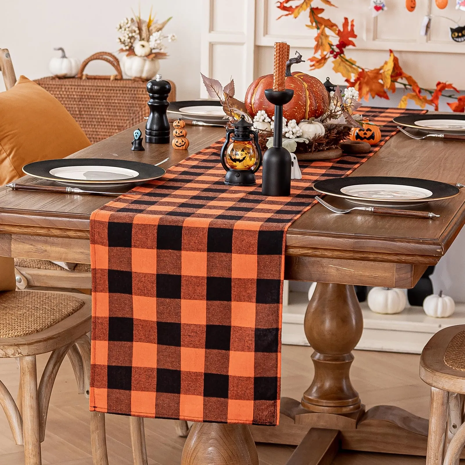 Softalker Runner da Tavolo a Quadri Buffalo Plaid Arancione, 33 x 274 cm - immagine 6