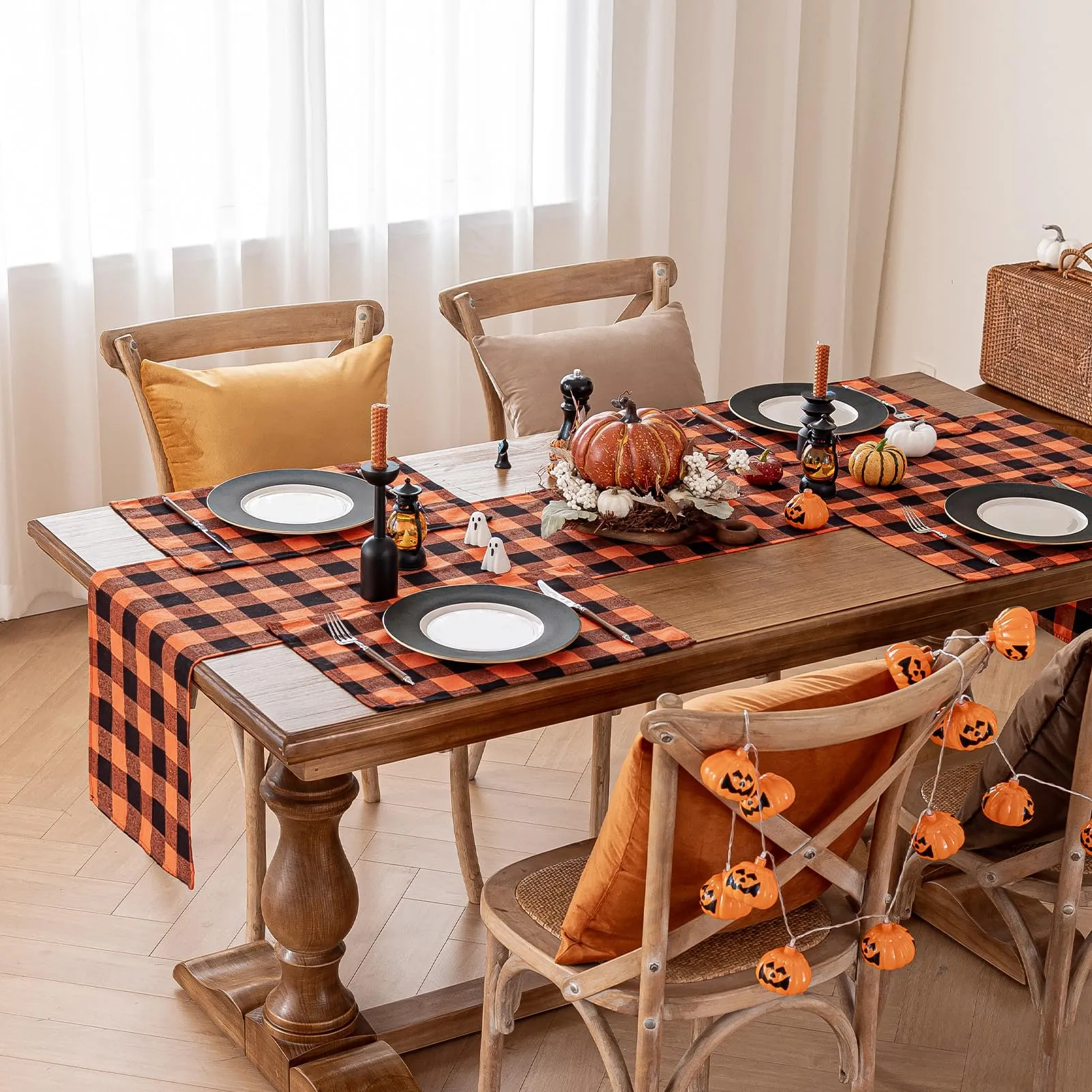 Softalker Runner da Tavolo a Quadri Buffalo Plaid Arancione, 33 x 274 cm - immagine 7