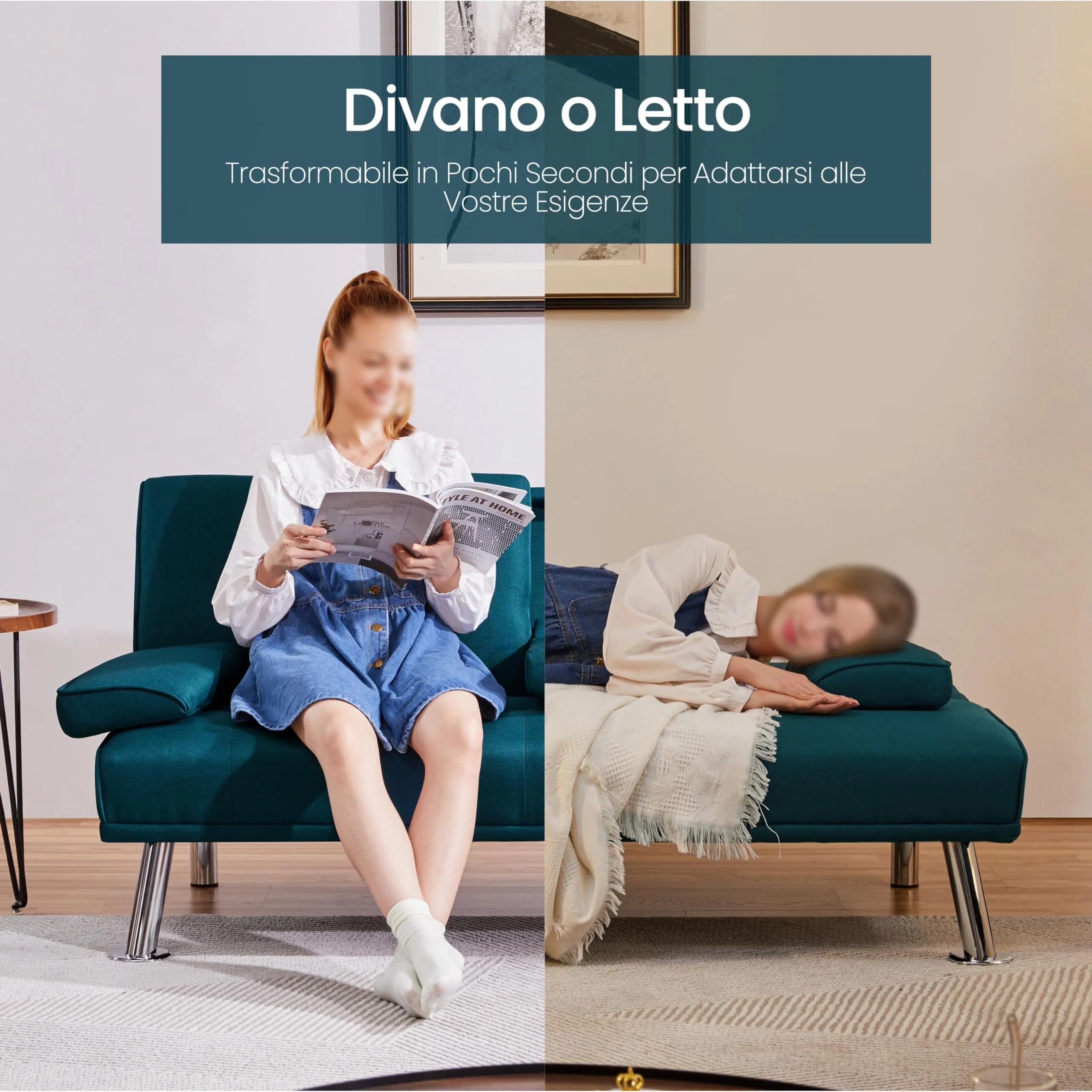 Yaheetech Divano Letto a 3 Posti Reclinabile con 2 Braccioli - immagine 2