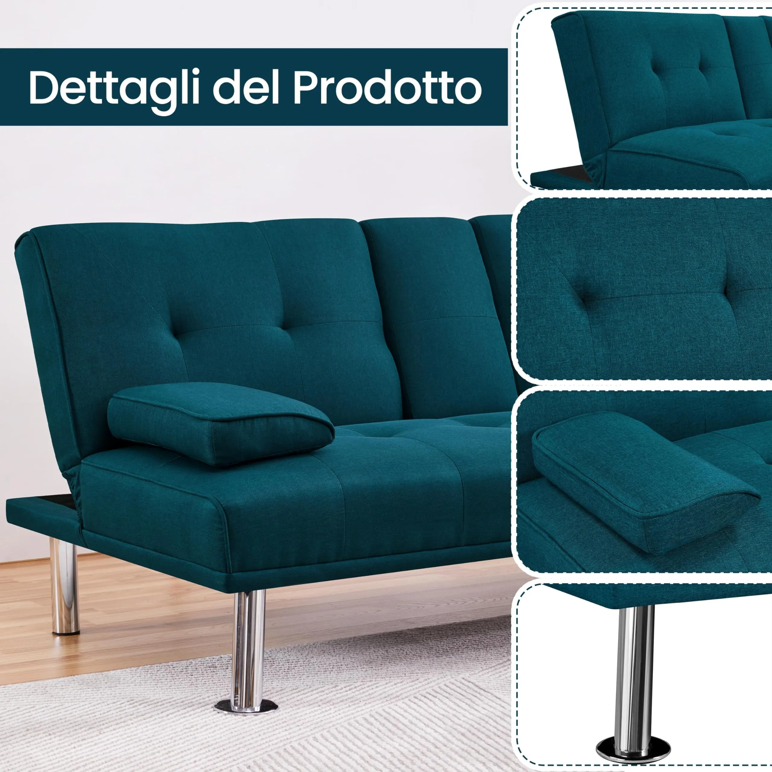 Yaheetech Divano Letto a 3 Posti Reclinabile con 2 Braccioli - immagine 4