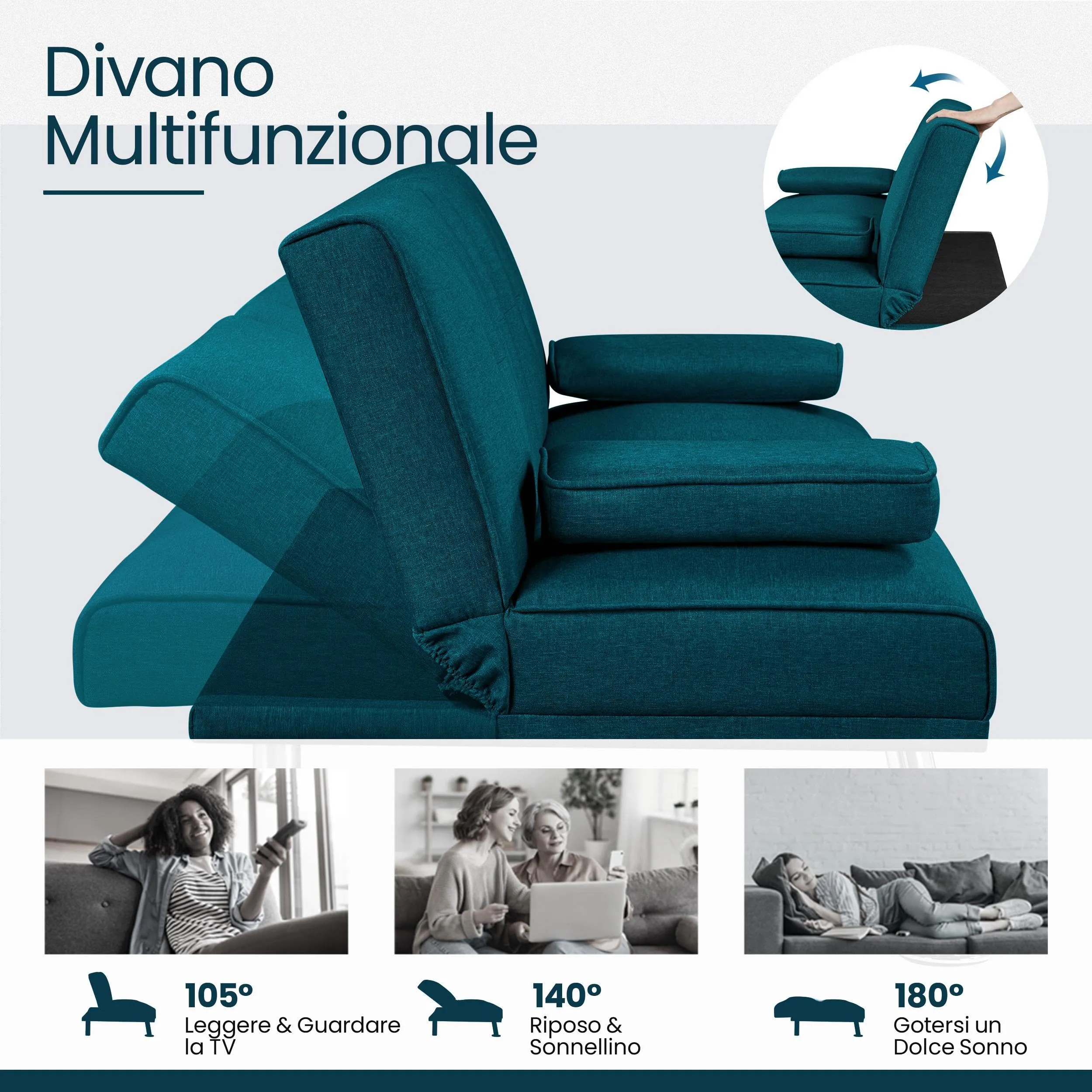 Yaheetech Divano Letto a 3 Posti Reclinabile con 2 Braccioli - immagine 6