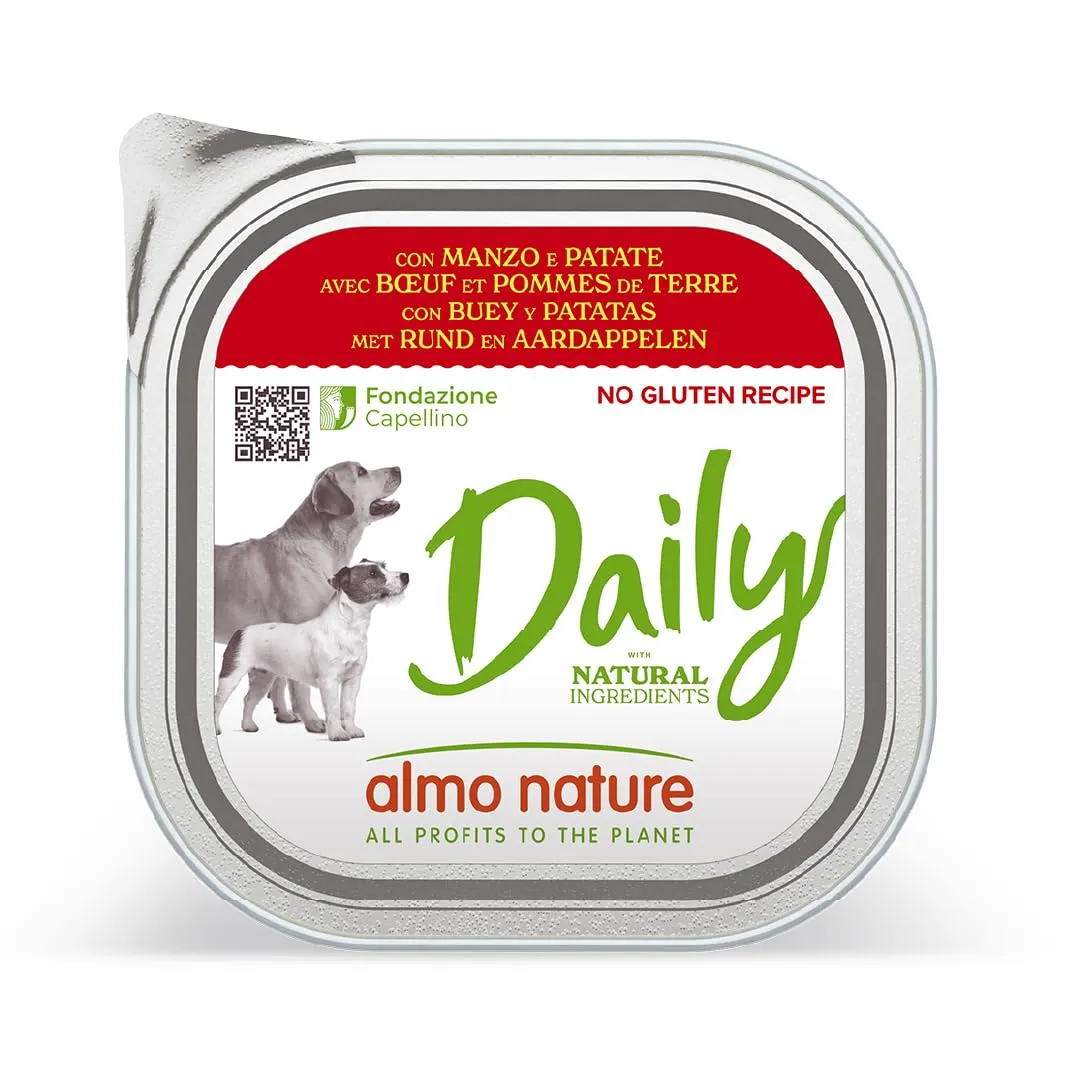 Almo Nature Daily Alimento Umido per Cani Adulti con Manzo e Patate, 300g, Confezione da 9 - immagine 1