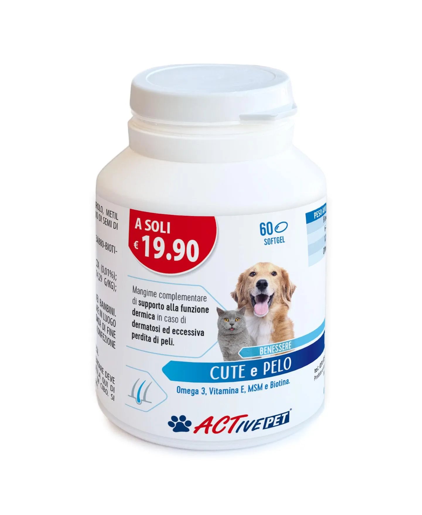 F & F Active Pet Cute e Pelo, Mangime Complementare per Cani e Gatti, 60 Perle - immagine 2