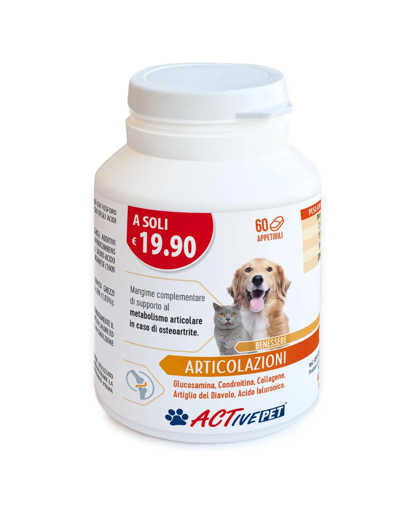 F & F Active Pet Articolazioni, Mangime Complementare per Cani e Gatti, 60 Compresse - immagine 2