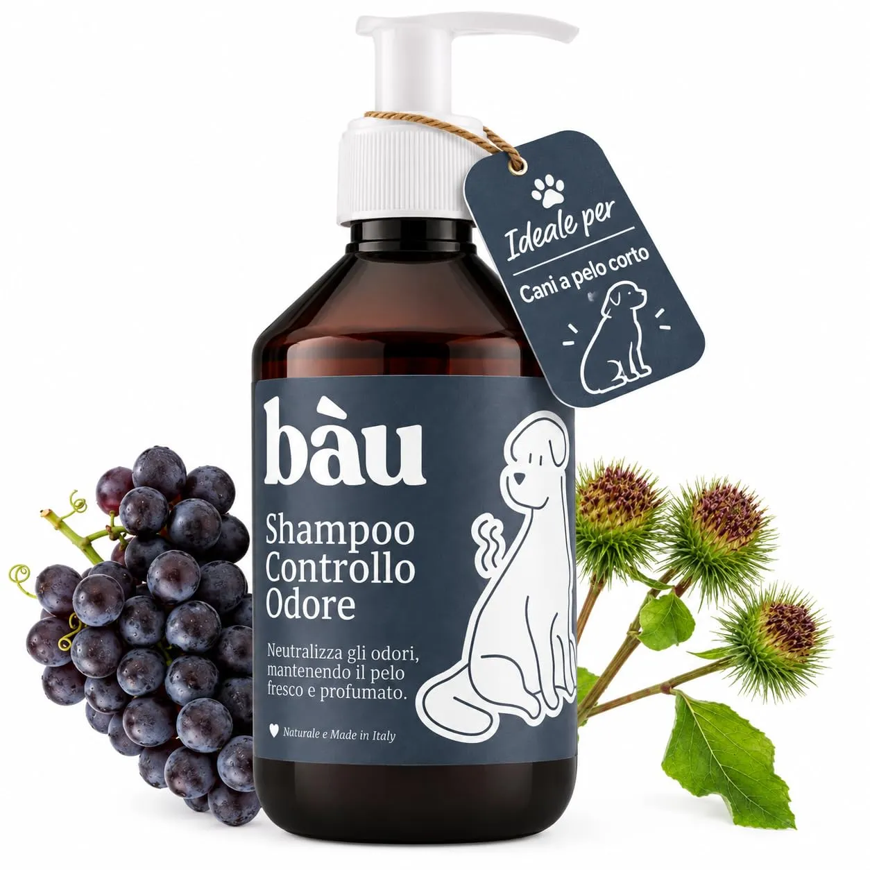 Bau Shampoo Cane Controllo Odori con Bardana, Aloe Vera e Pantenolo, 250ml - immagine 1