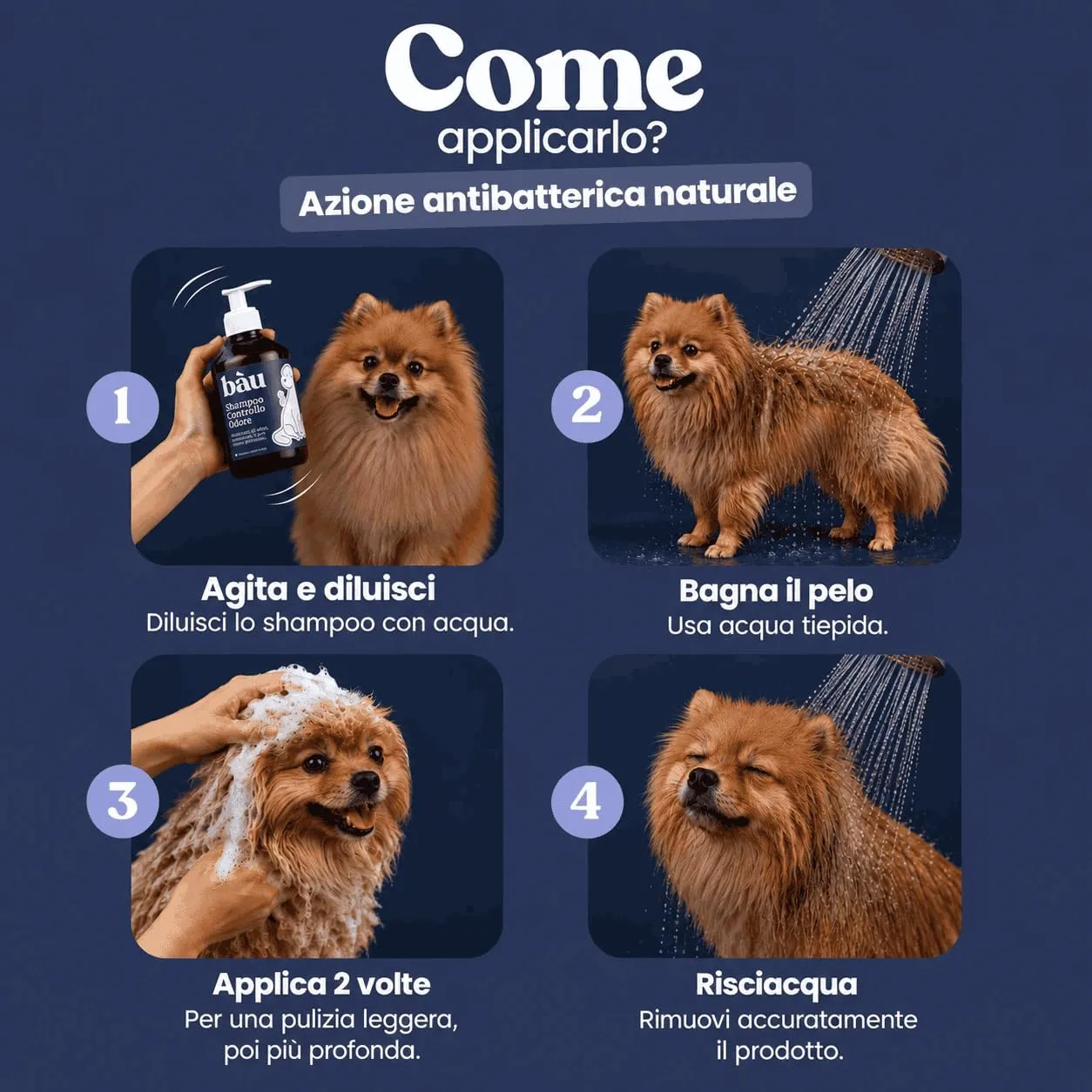 Bau Shampoo Cane Controllo Odori con Bardana, Aloe Vera e Pantenolo, 250ml - immagine 5