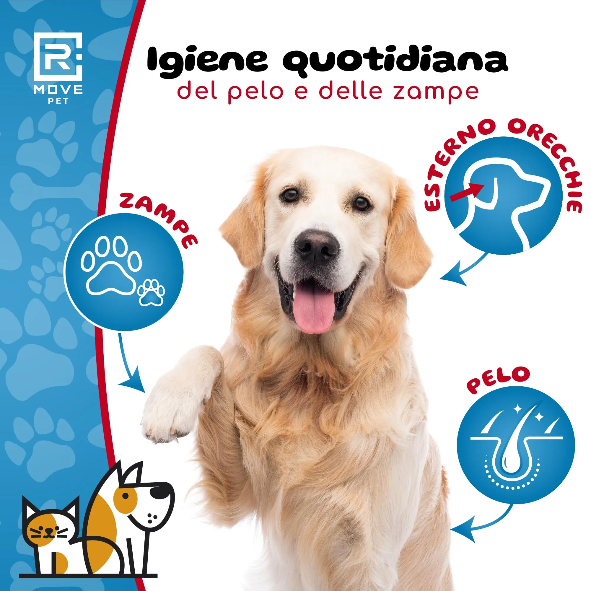 R MOVE 300 Salviette Cane Igienizzanti con Clorexidina e Aloe Vera, Fragranza Muschio, 20x30 cm, 3 Confezioni da 100 salviette - immagine 5