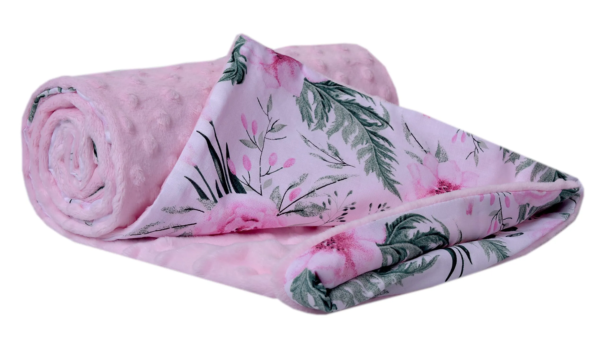 Medi Partners Coperta per Neonato Bifacciale in Cotone e Minky, 75x100cm, Fiore Rosa Chiaro con Rosa Chiaro Minky - immagine 1
