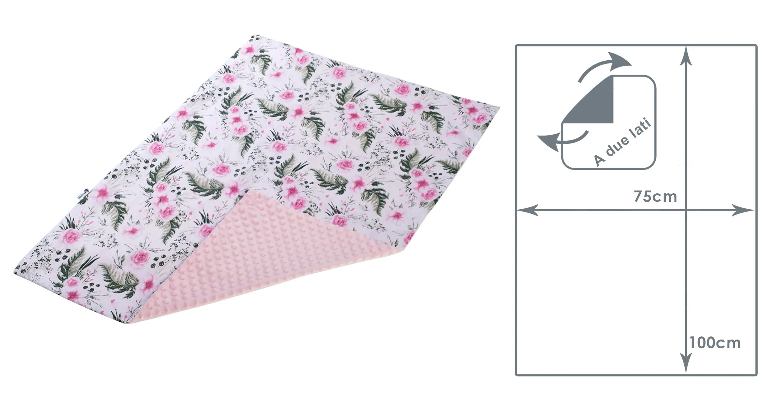Medi Partners Coperta per Neonato Bifacciale in Cotone e Minky, 75x100cm, Fiore Rosa Chiaro con Rosa Chiaro Minky - immagine 3