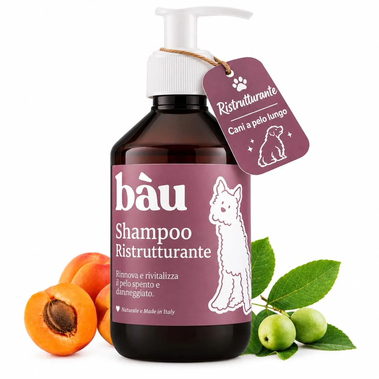 Bau Shampoo Ristrutturante Cane con Estratti di Albicocca e Noce, 250ml - immagine 1