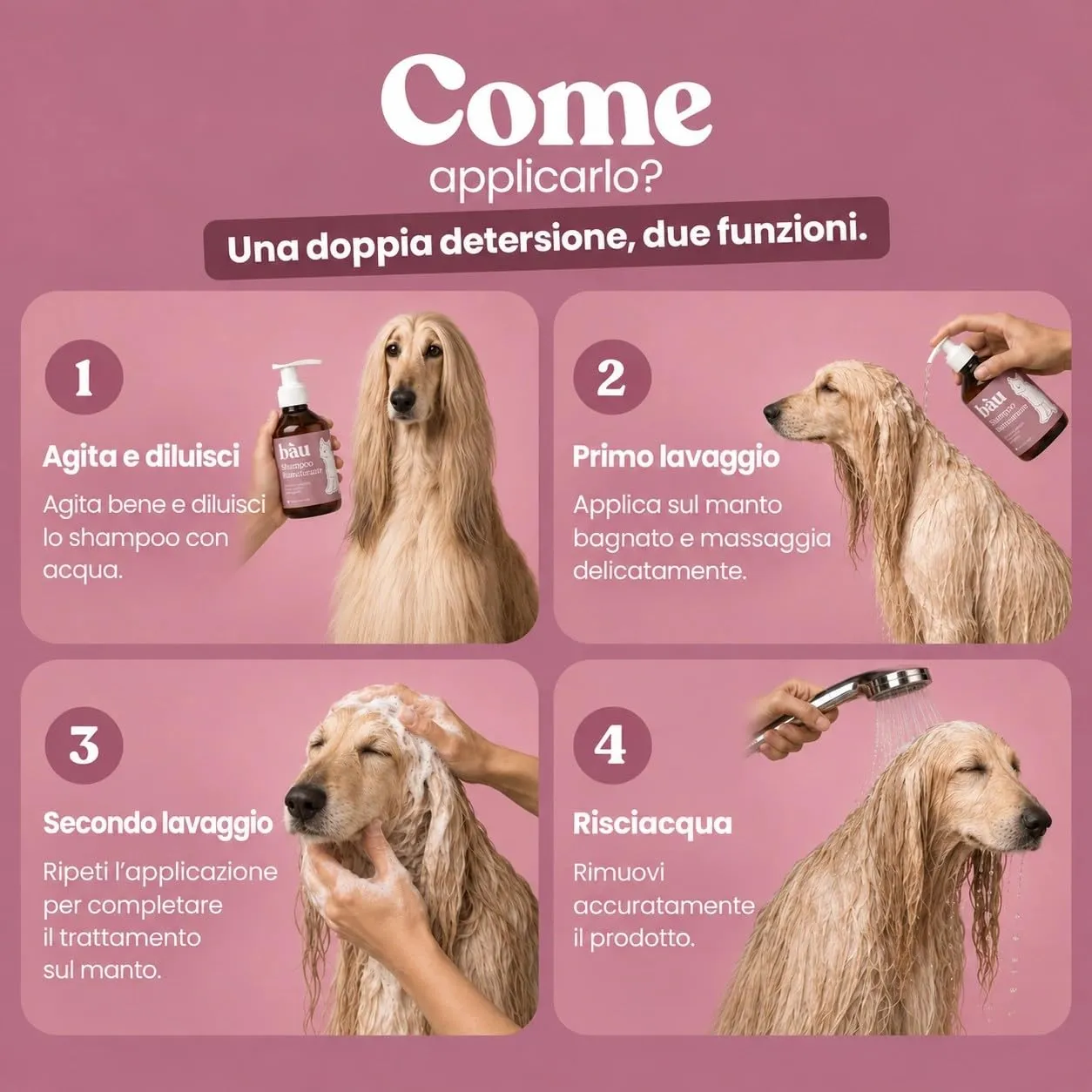 Bau Shampoo Ristrutturante Cane con Estratti di Albicocca e Noce, 250ml - immagine 5