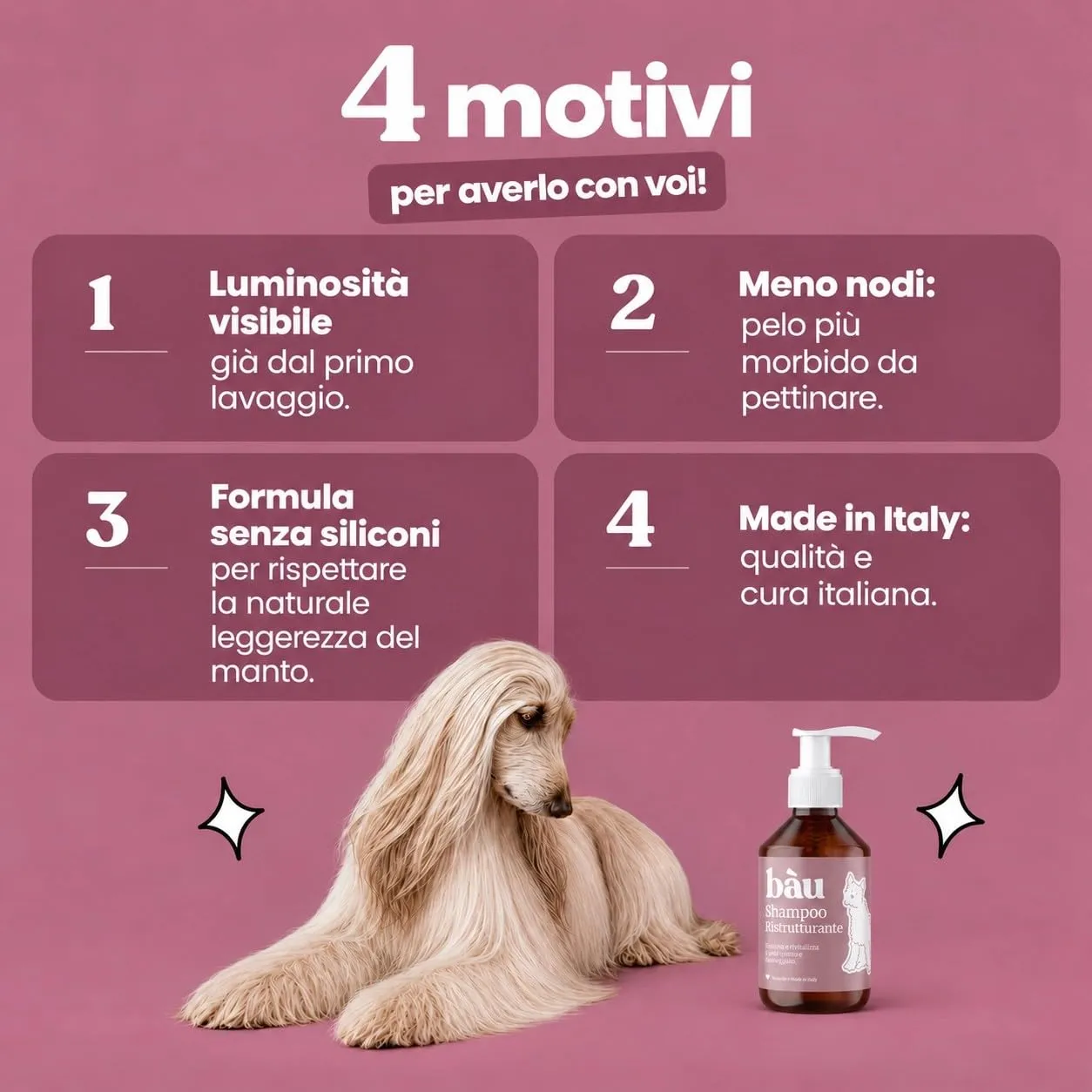 Bau Shampoo Ristrutturante Cane con Estratti di Albicocca e Noce, 250ml - immagine 7