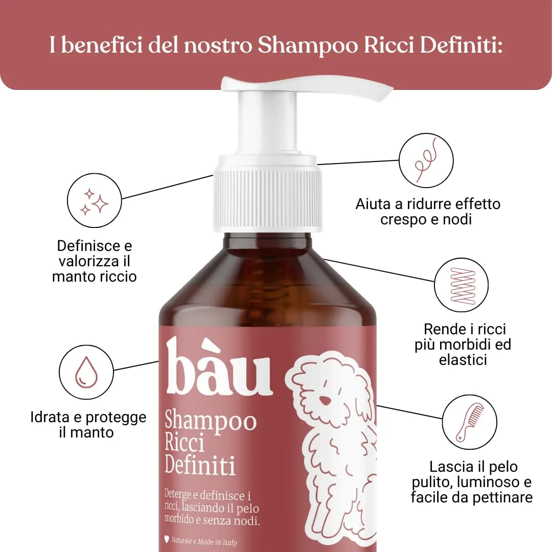 Bau Shampoo Districante e Idratante per Cani Pelo Riccio e Annodato con Malva Biologica e Acqua di Riso, 250ml - immagine 2