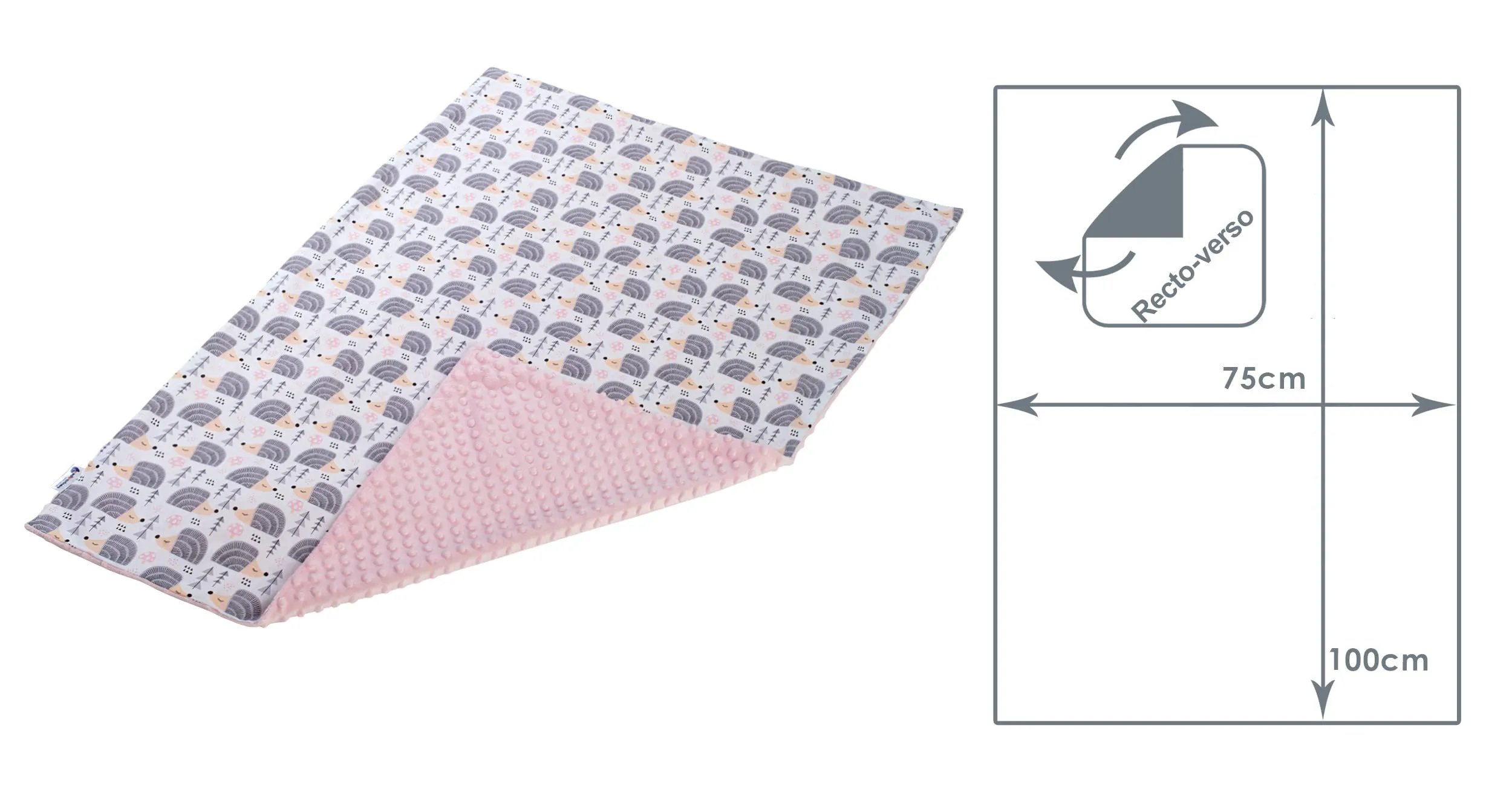 Medi Partners Coperta per Neonato Bifacciale in Cotone e Minky 75x100cm - Ricci con Rosa Chiaro - immagine 3