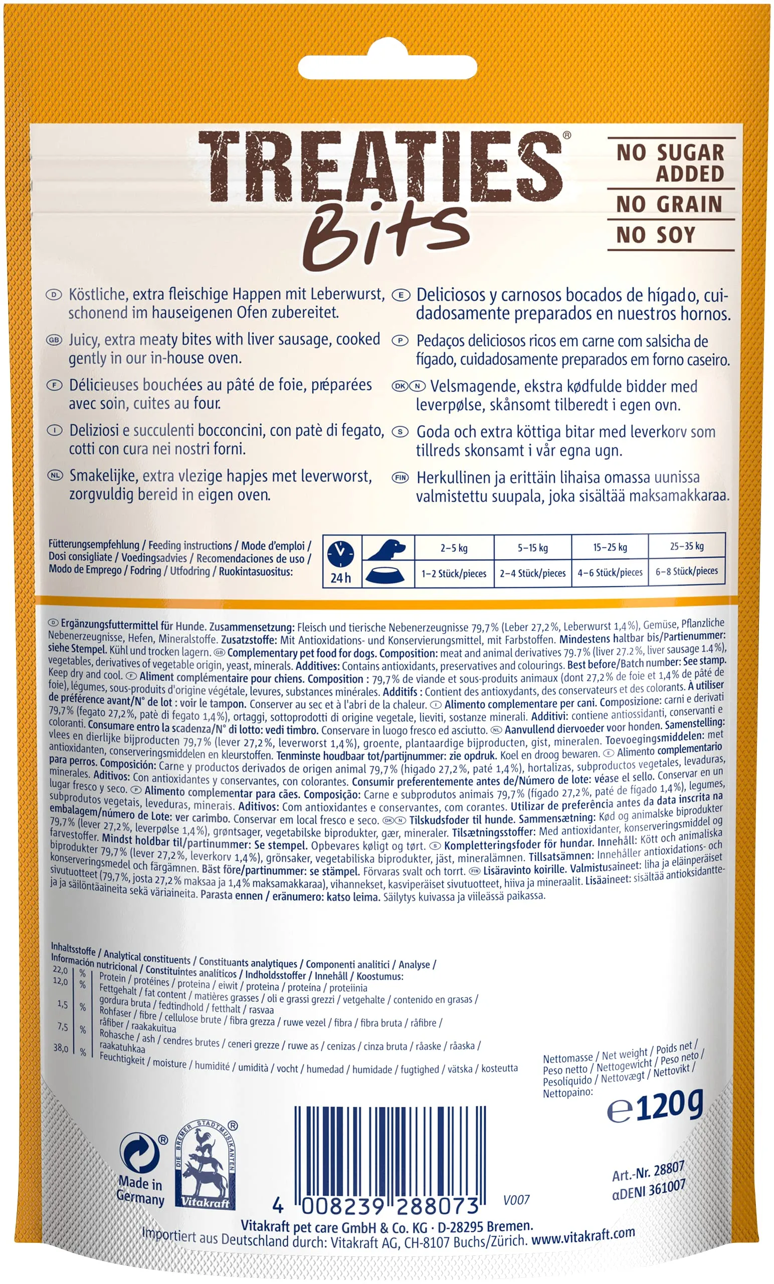 Vitakraft Treaties Bits, Snack Cane Ripieno con Patè di Fegato, 120g - immagine 2