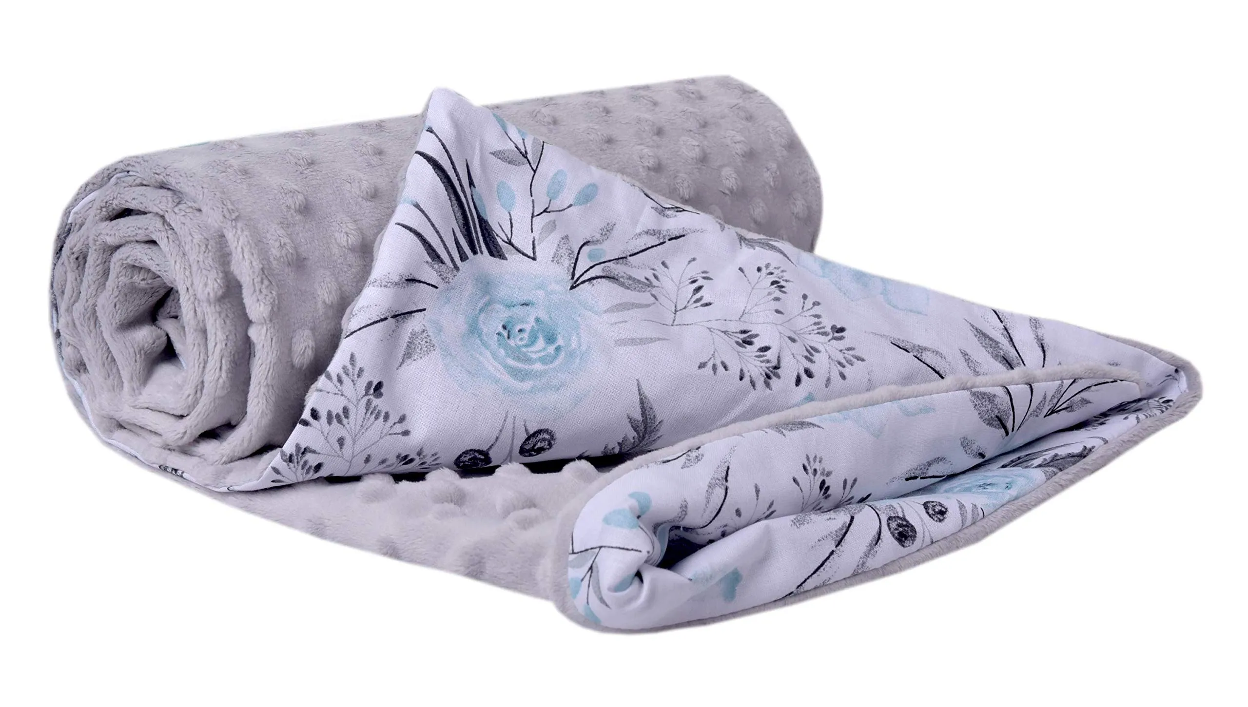 Medi Partners Coperta per Neonato in Cotone e Minky, 75x100cm, Fiore Grigio - immagine 1