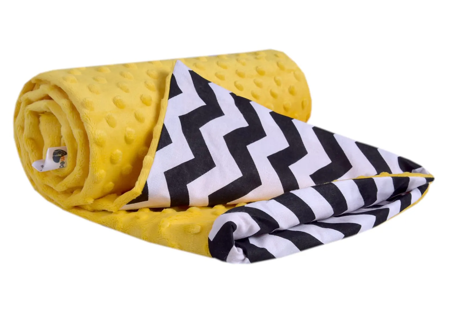 Medi Partners Coperta per Neonato Bifacciale in Cotone e Minky 75x100cm - Zigzag Con Minky Giallo - immagine 1