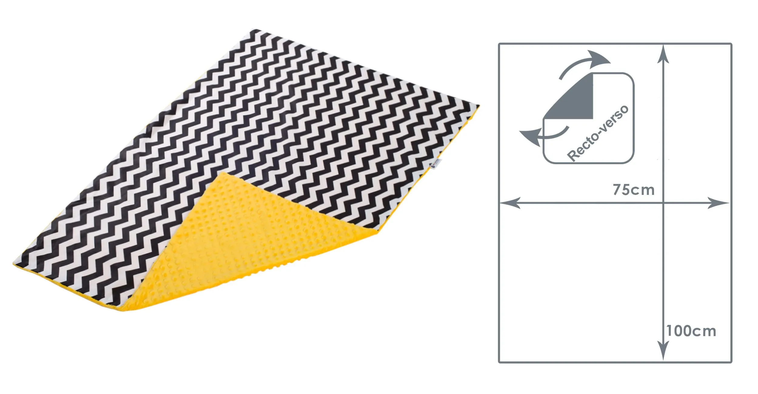 Medi Partners Coperta per Neonato Bifacciale in Cotone e Minky 75x100cm - Zigzag Con Minky Giallo - immagine 3