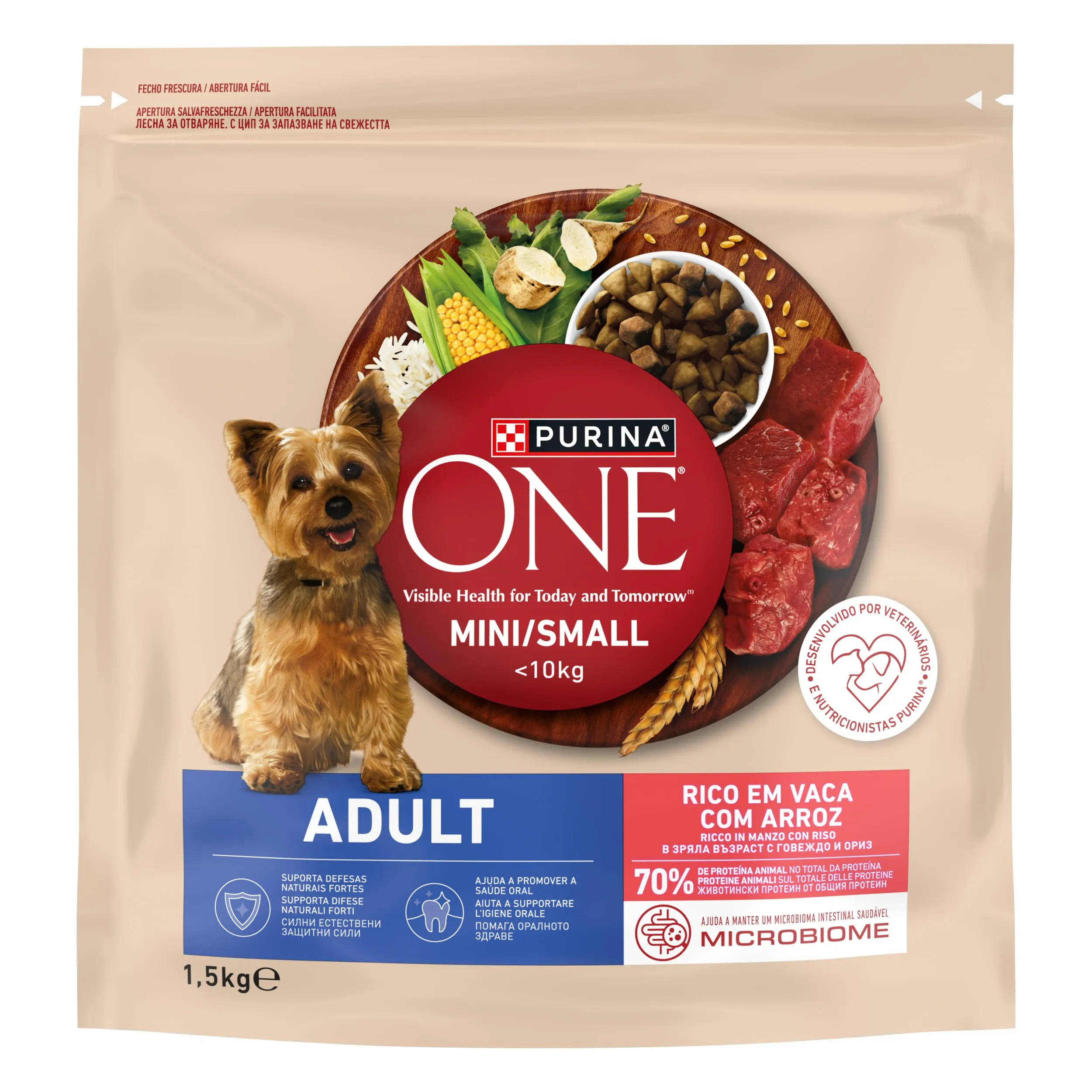 Purina One Small Mini < 10kg Cibo per cani adulti con manzo e riso, 1,5kg - immagine 1